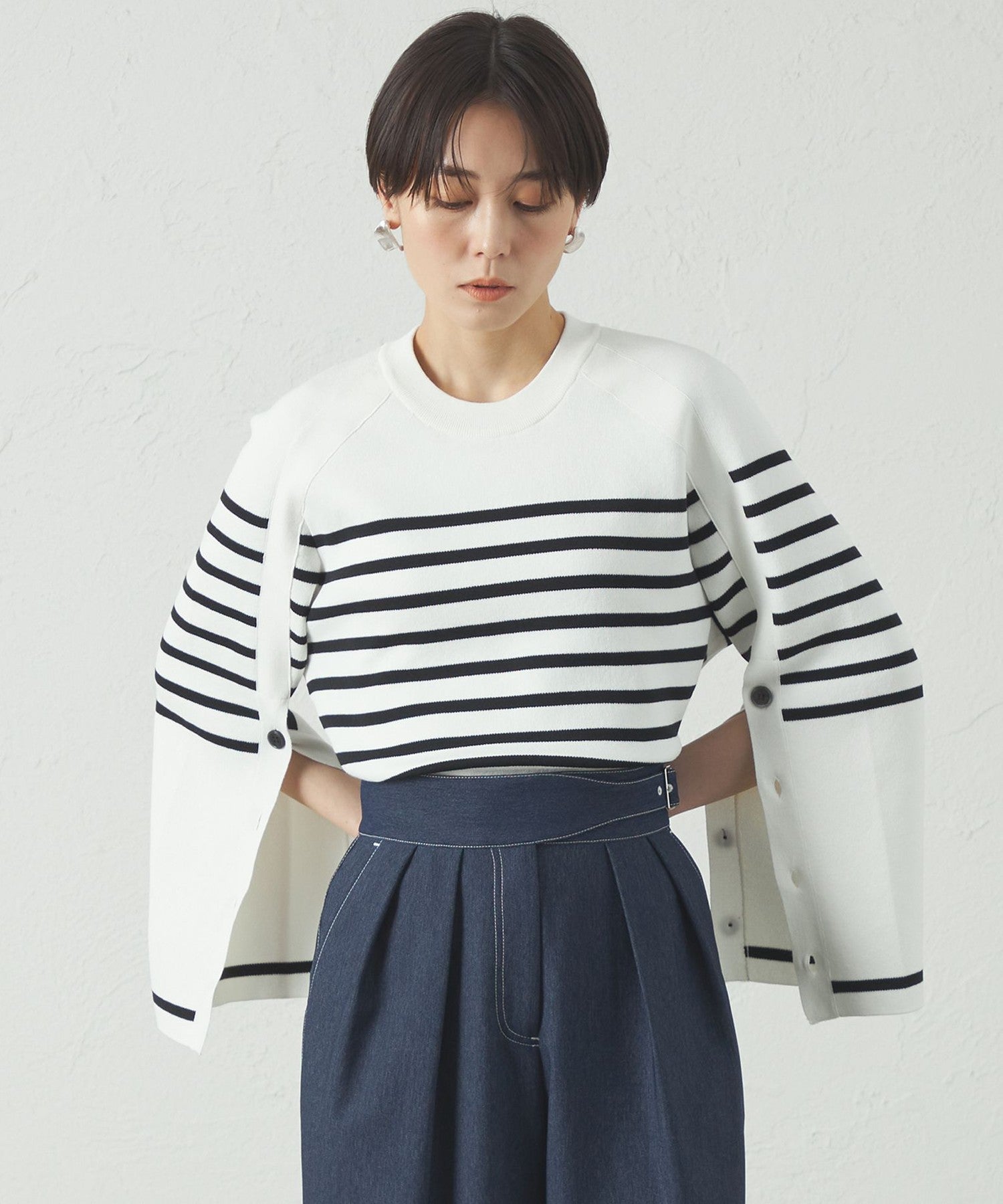 CABaN ツイードボーダー ニットコンビトップ CABaN ツイードボーダー ニットコンビトップ CABaN ツイードボーダー