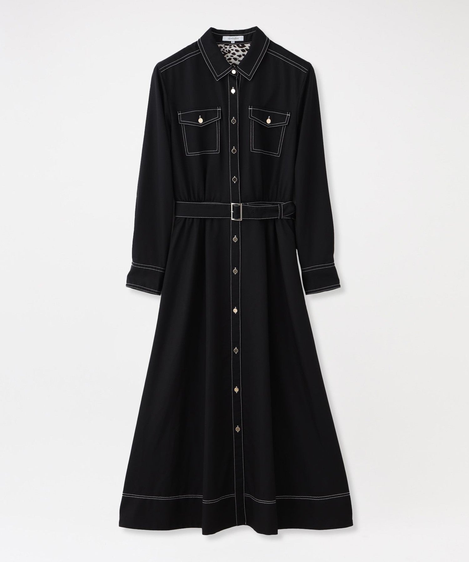 ブラックブロッキングシャツカラードレス(ワンピース)｜LOVELESS