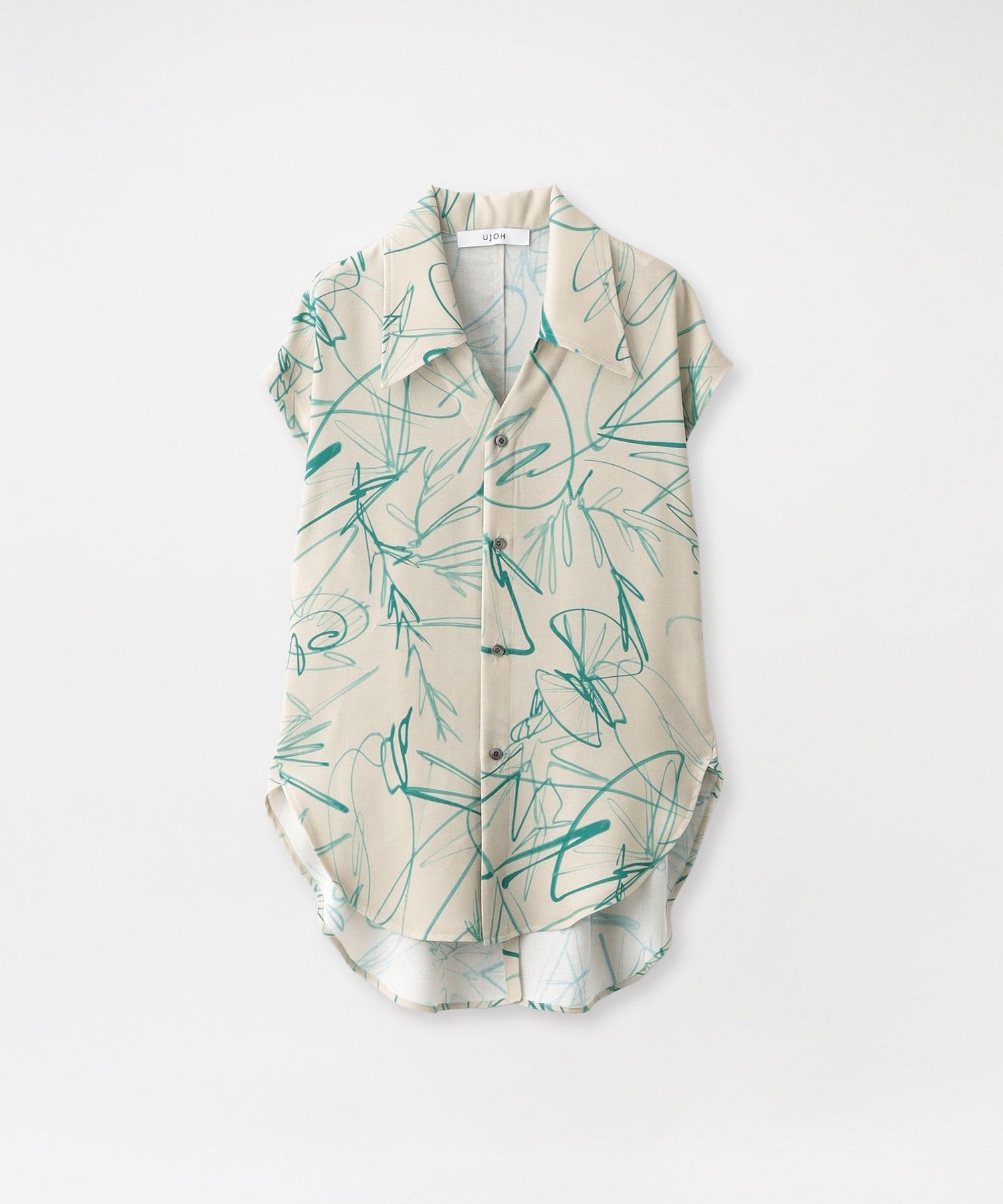 UJOH/ウジョー】プリントシャツ V Neck Curve Hem Shirt U732-B10-908