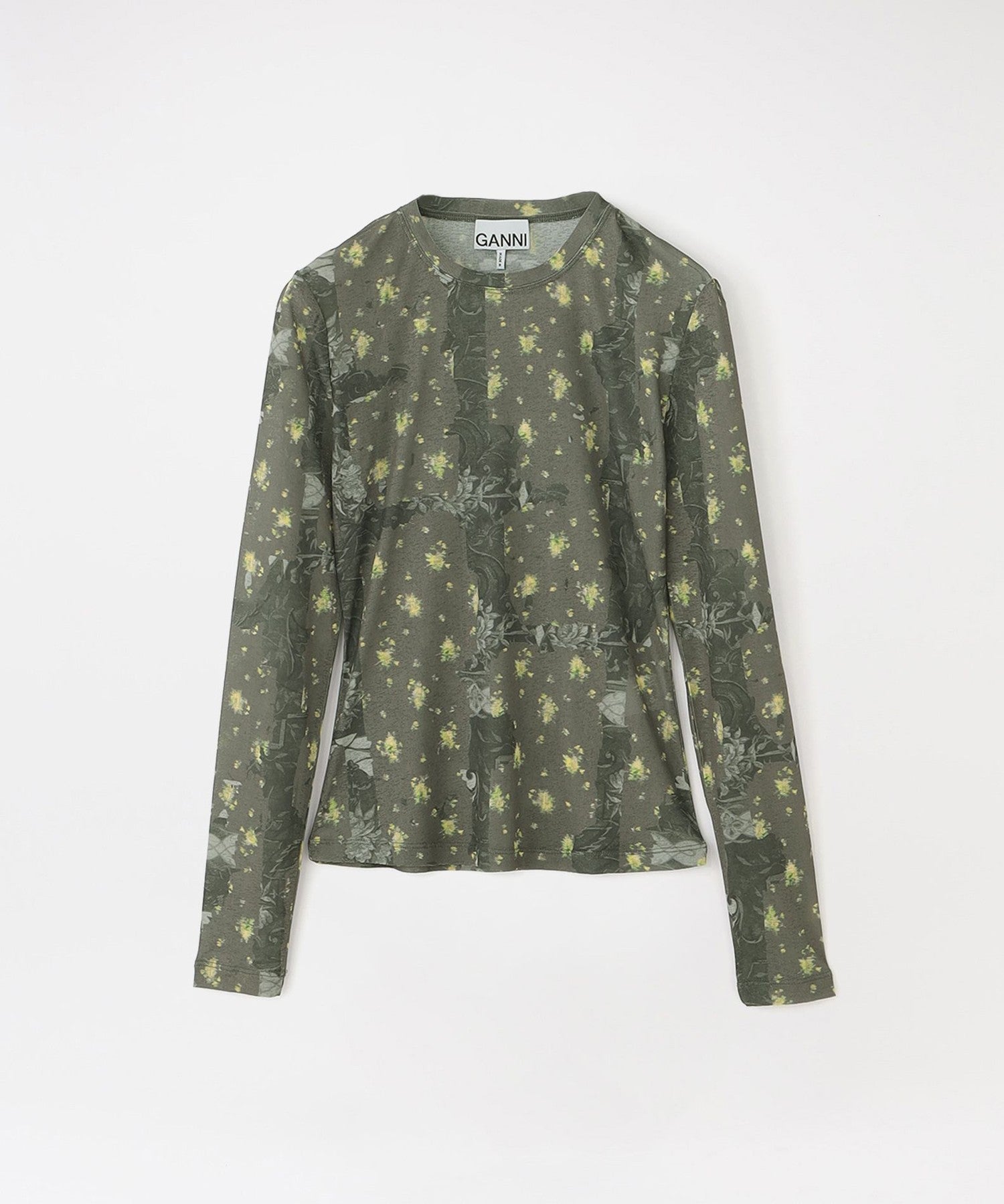 GANNI/ガニー】ロングスリーブトップス Printed Marl Mesh Long Sleeve
