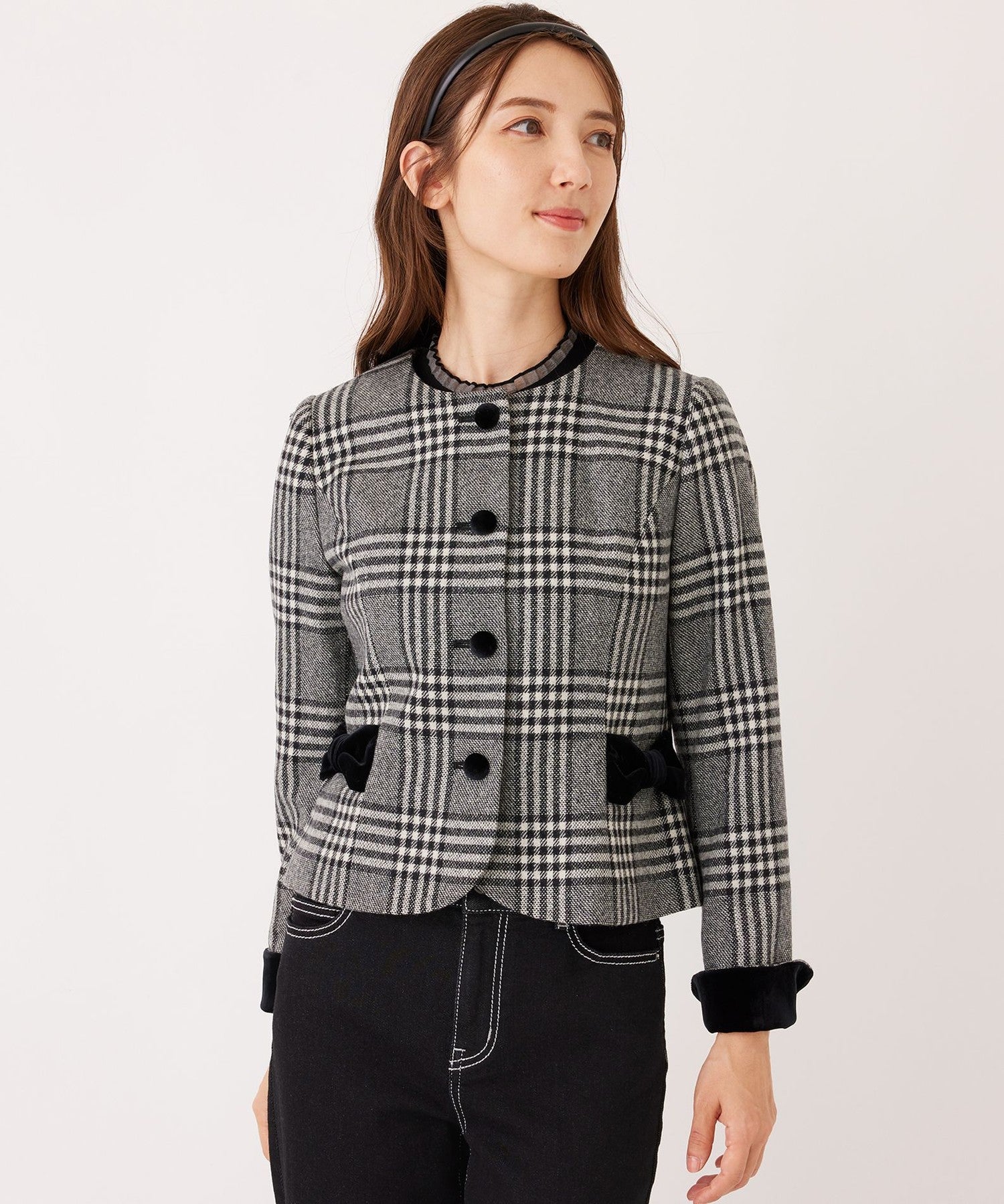 グレンチェック ノーカラージャケット(ジャケット)｜TO BE CHIC(トゥー
