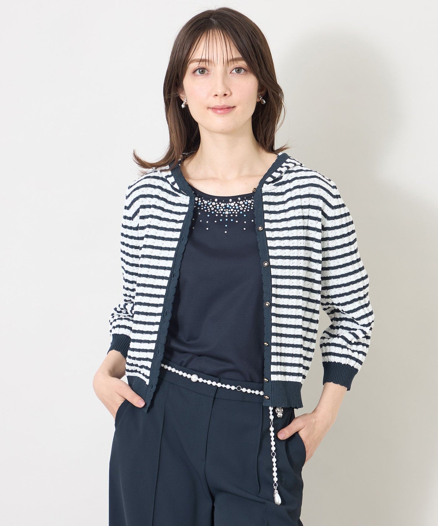 エアリーボーダー ニットパーカー(トップス)｜TO BE CHIC(トゥー ビー 