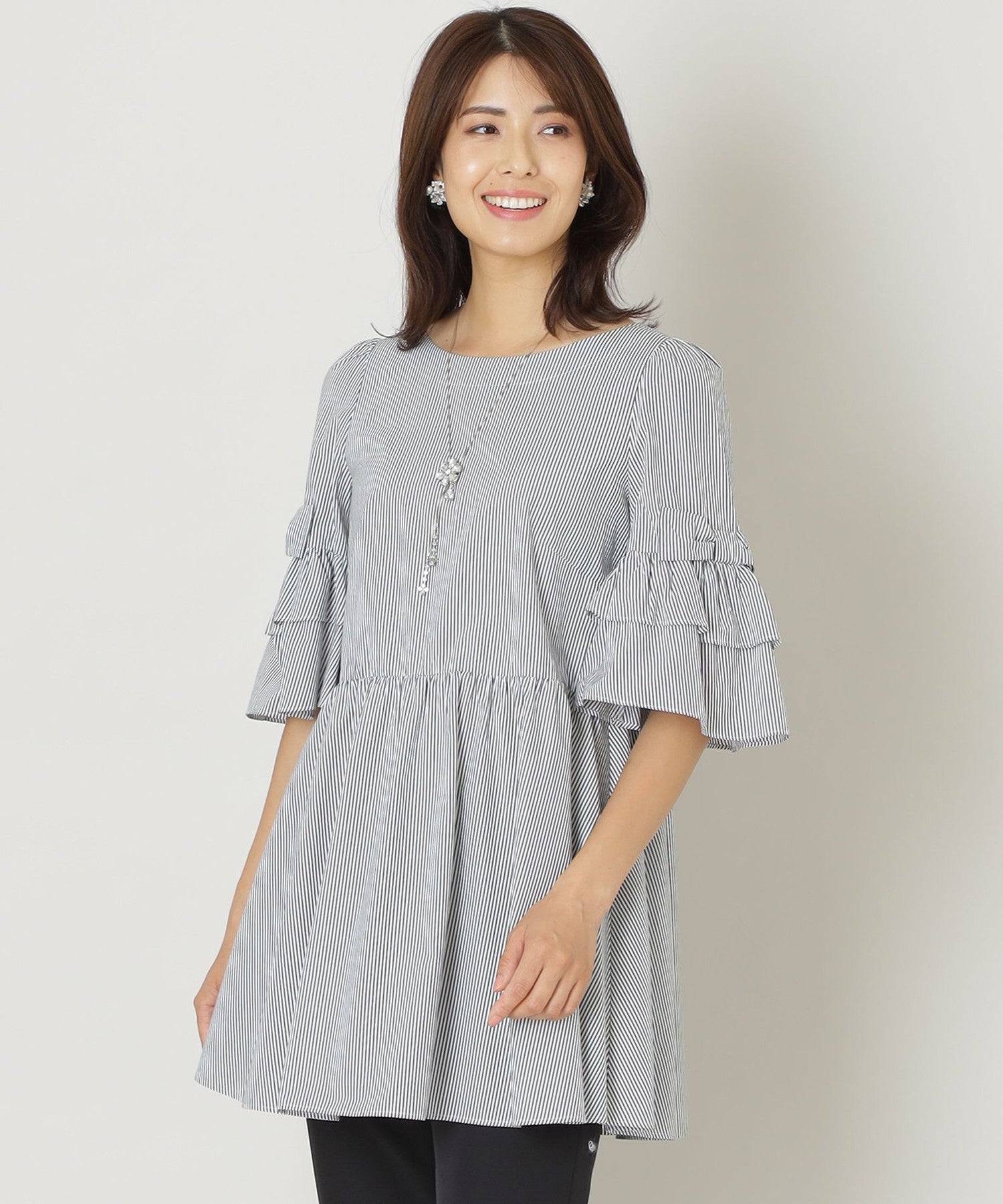 コットンストライプ チュニックブラウス(トップス)｜TO BE CHIC(トゥー