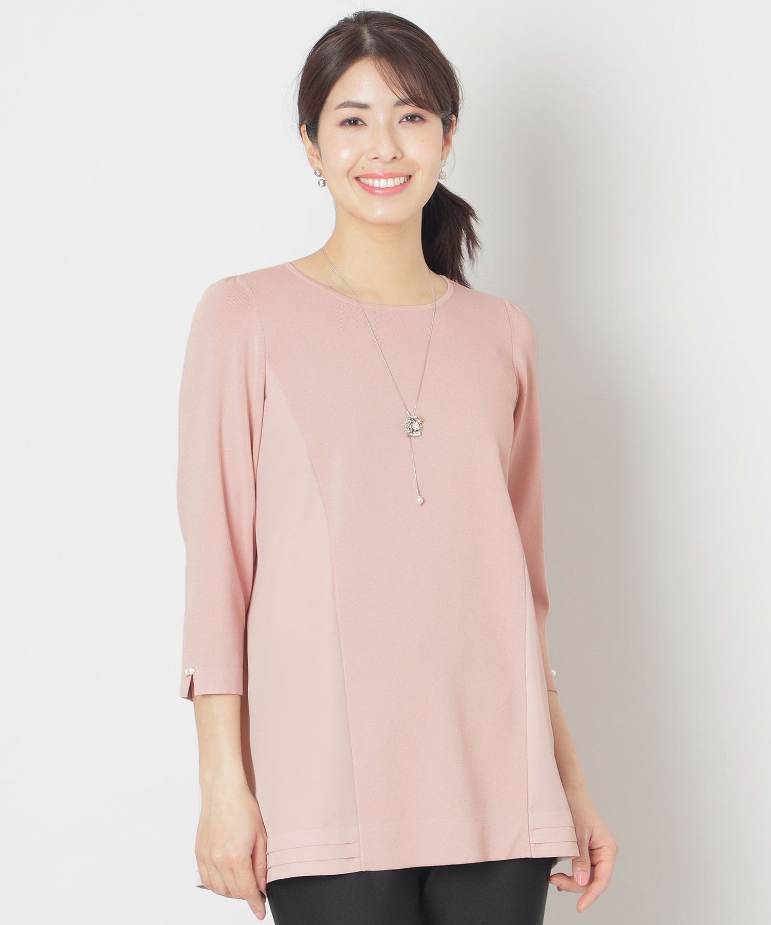 レーヨンナイロンニットドッキング チュニック(トップス)｜TO BE