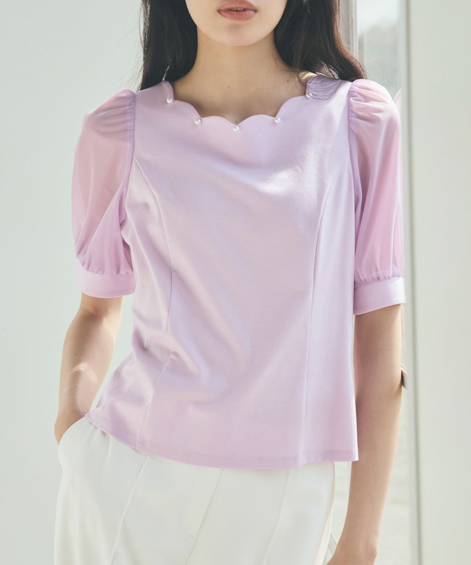 トップス A スカラップ×シアースリーブ プルオーバー(トップス)｜TO BE CHIC