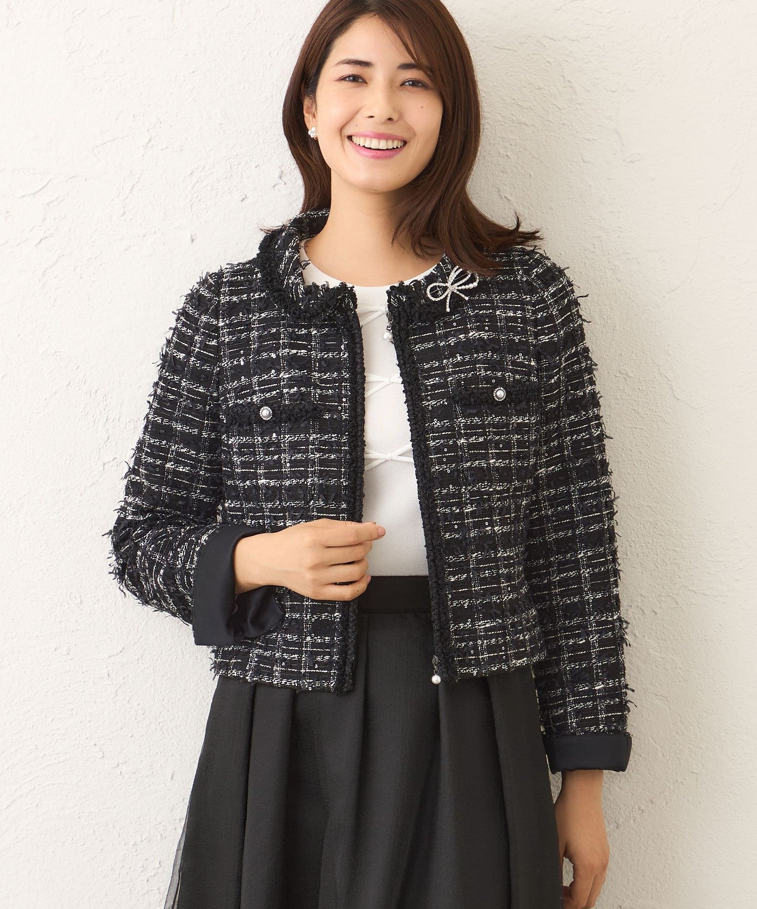 トゥービーシック　パール付ツイードジャケット L】パピヨンファンシーツイード ジャケット(ジャケット)｜TO BE CHIC