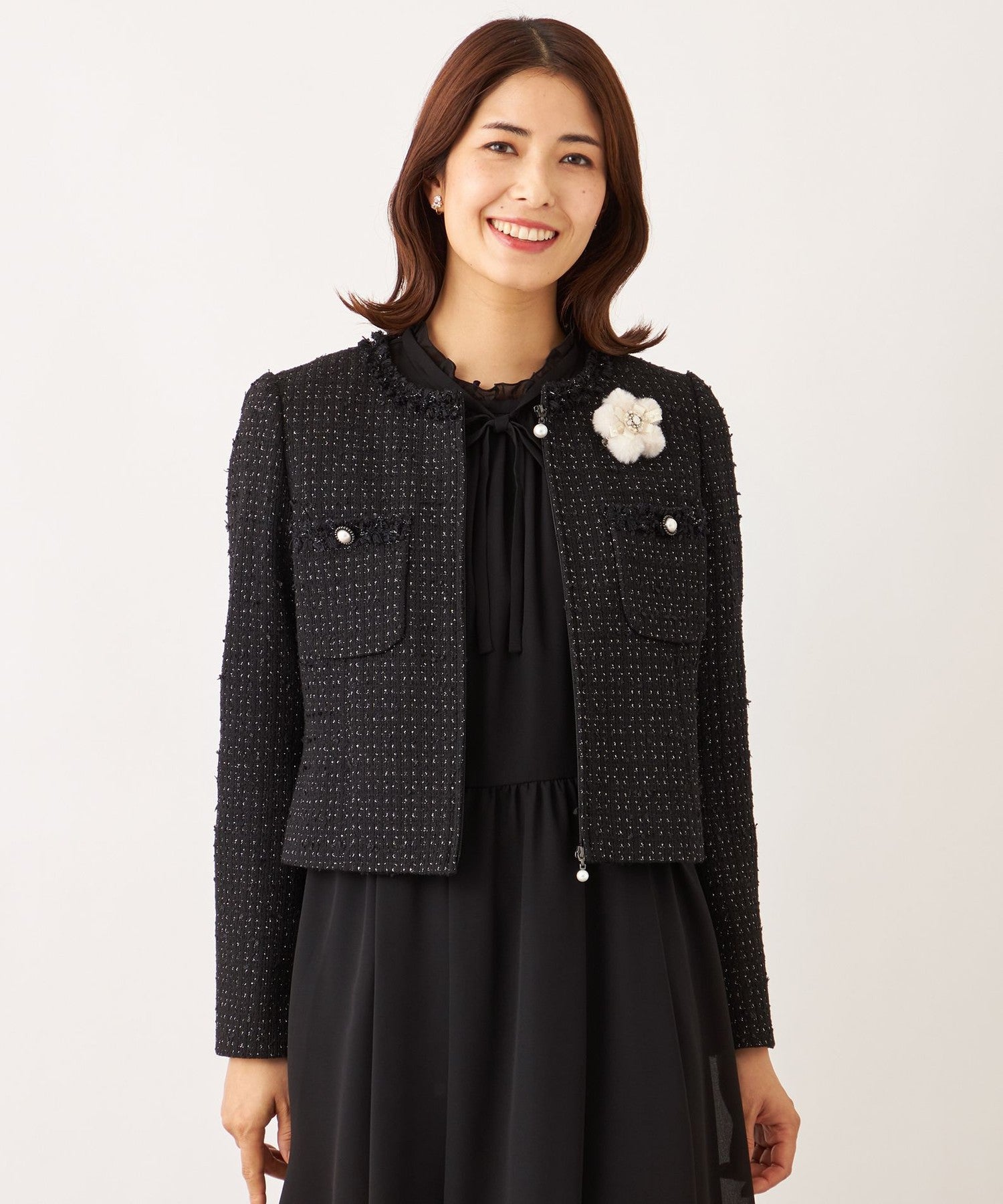 L】リボンニットファンシー ノーカラージャケット(ジャケット)｜TO BE