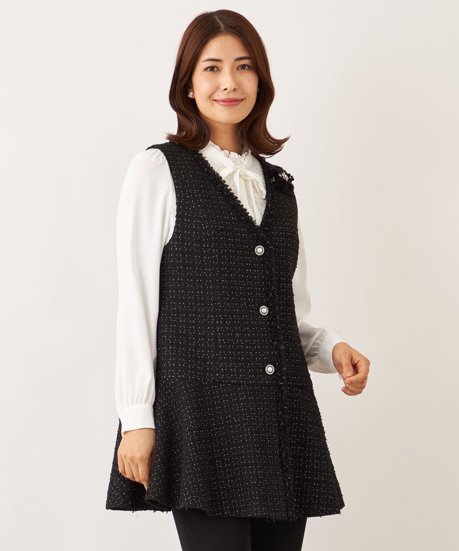 L】リボンニットファンシー ロングジレ(ベスト)｜TO BE CHIC(トゥー
