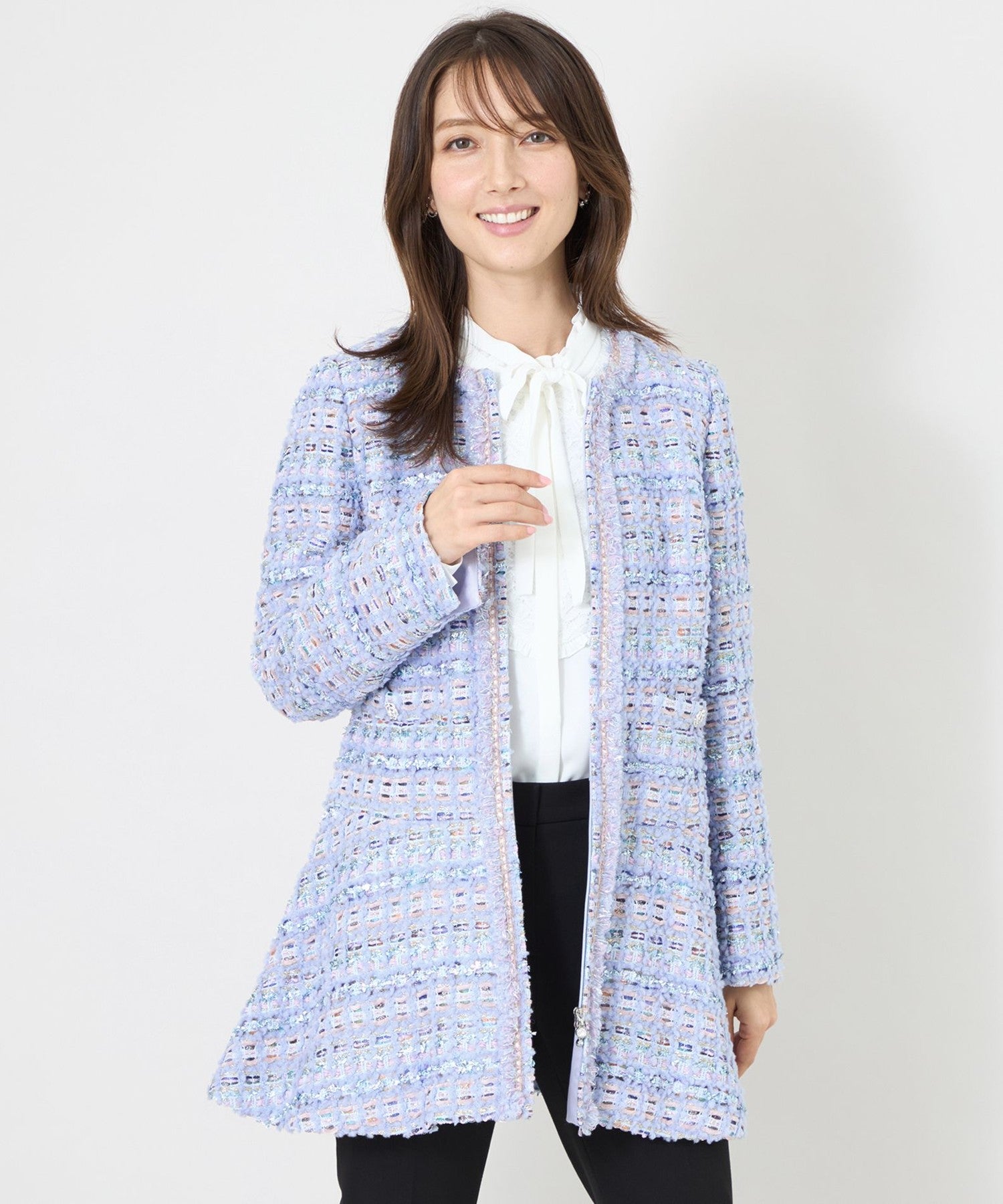 L】MALHIA KENT ファンシーツイード ロングジャケット(ジャケット)｜TO