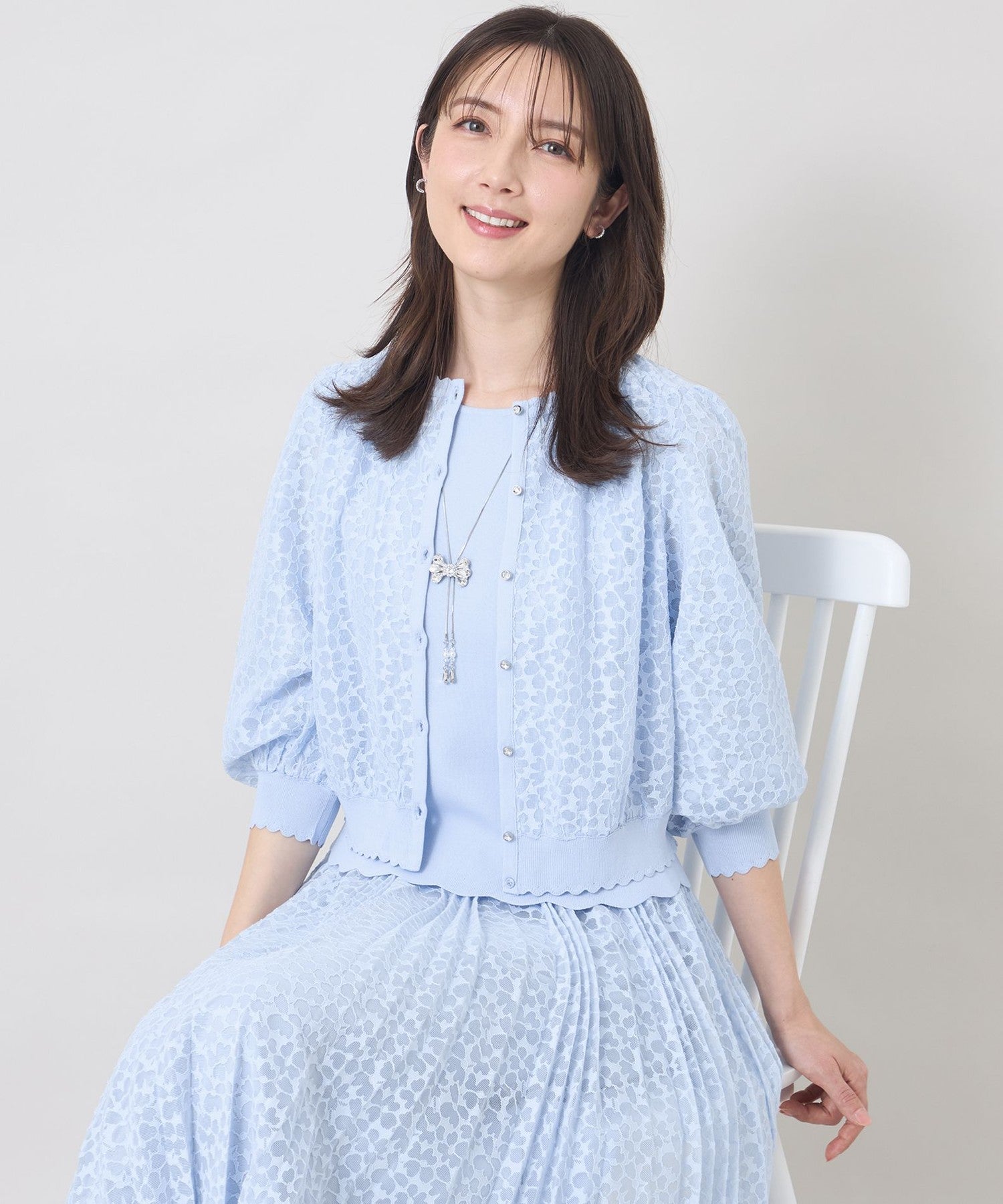 L】ジャカードレースコンビ カーディガン(トップス)｜TO BE CHIC