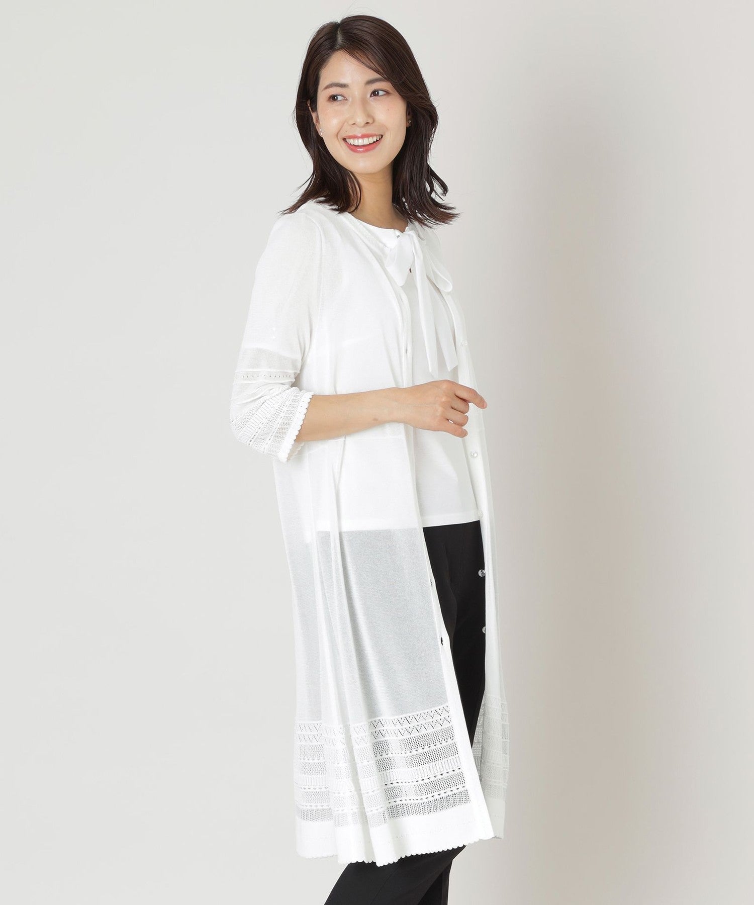 L】透かし編み ロングカーディガン(トップス)｜TO BE CHIC(トゥー ビー