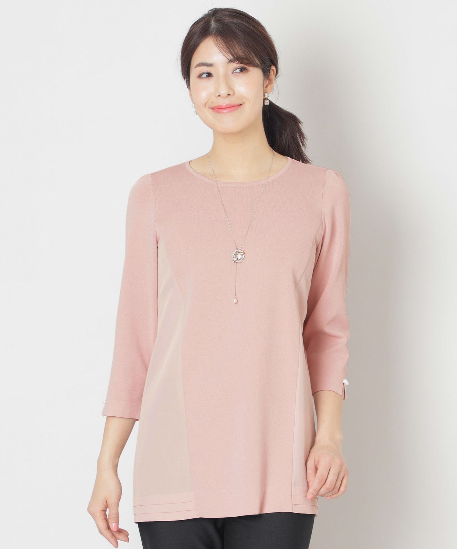 L】レーヨンナイロンニットドッキング チュニック(トップス)｜TO BE