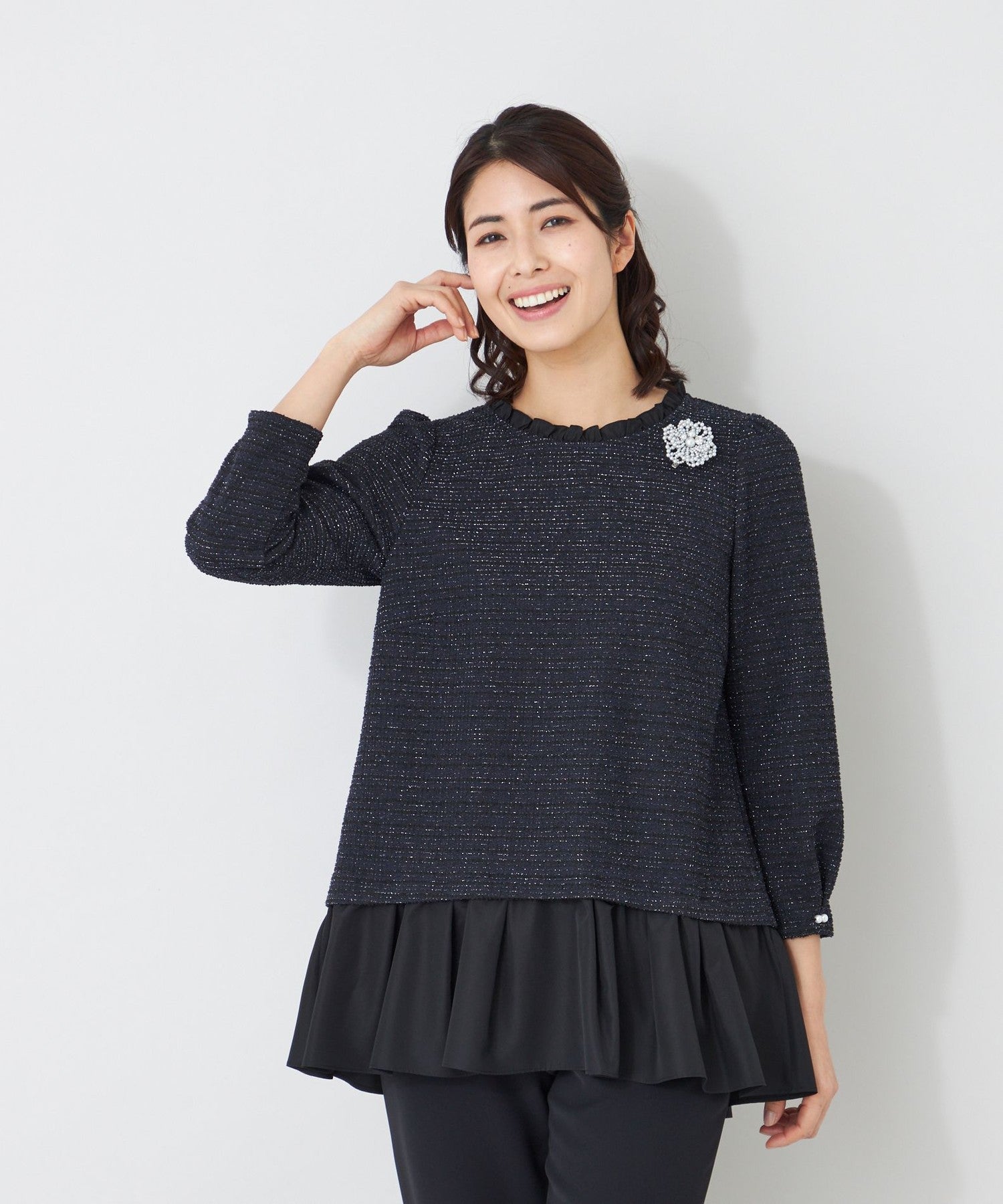 L】MIXツイードドッキング チュニック(ワンピース)｜TO BE CHIC(トゥー