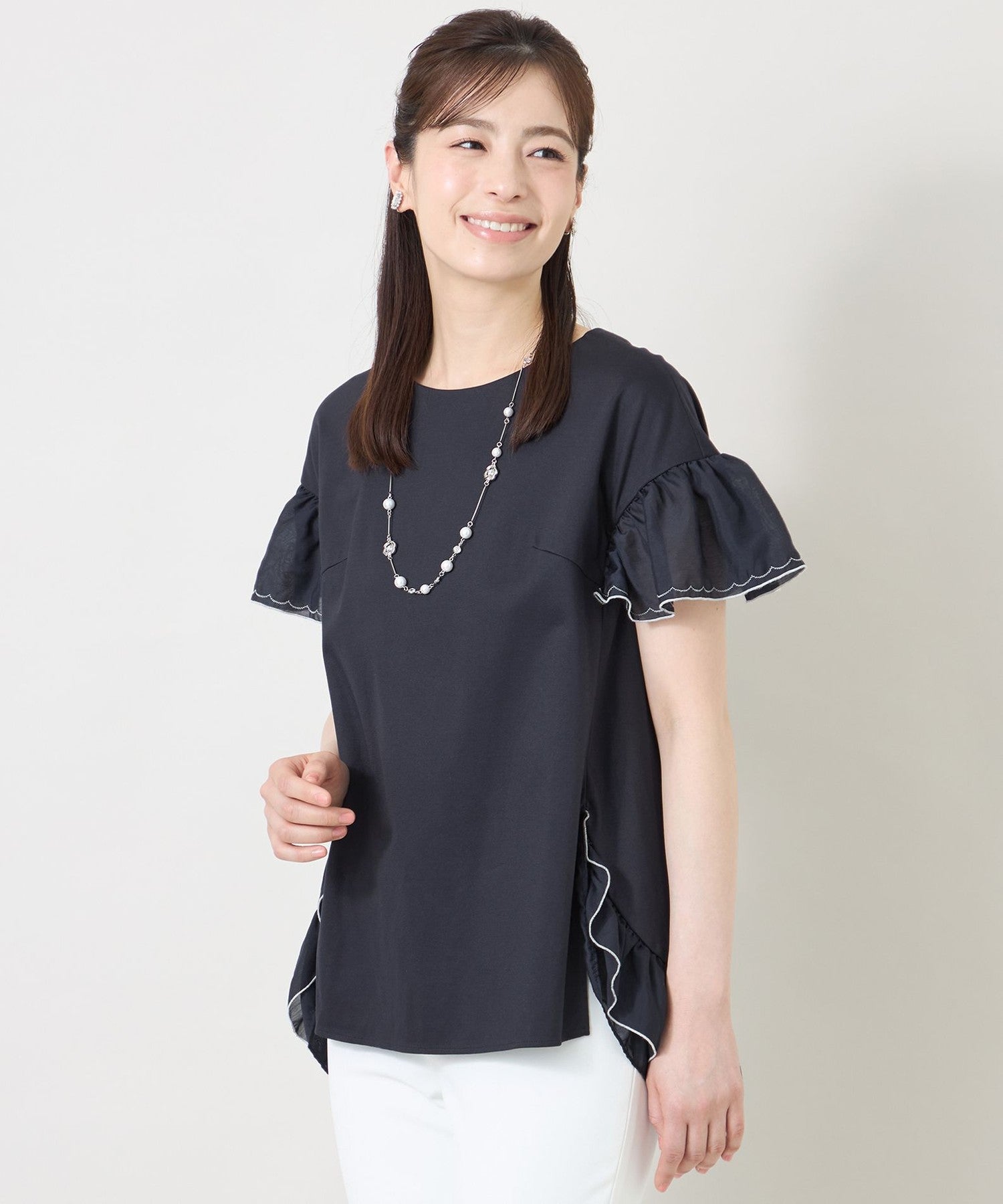 L】配色フリルコンビ カットソーチュニック(トップス)｜TO BE CHIC