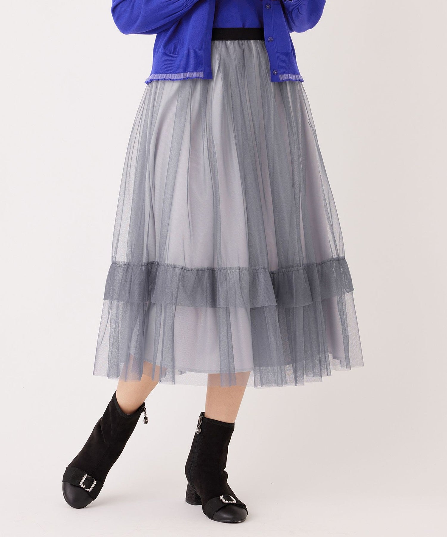 L】チュールヘムボーダー フレアスカート(スカート)｜TO BE CHIC