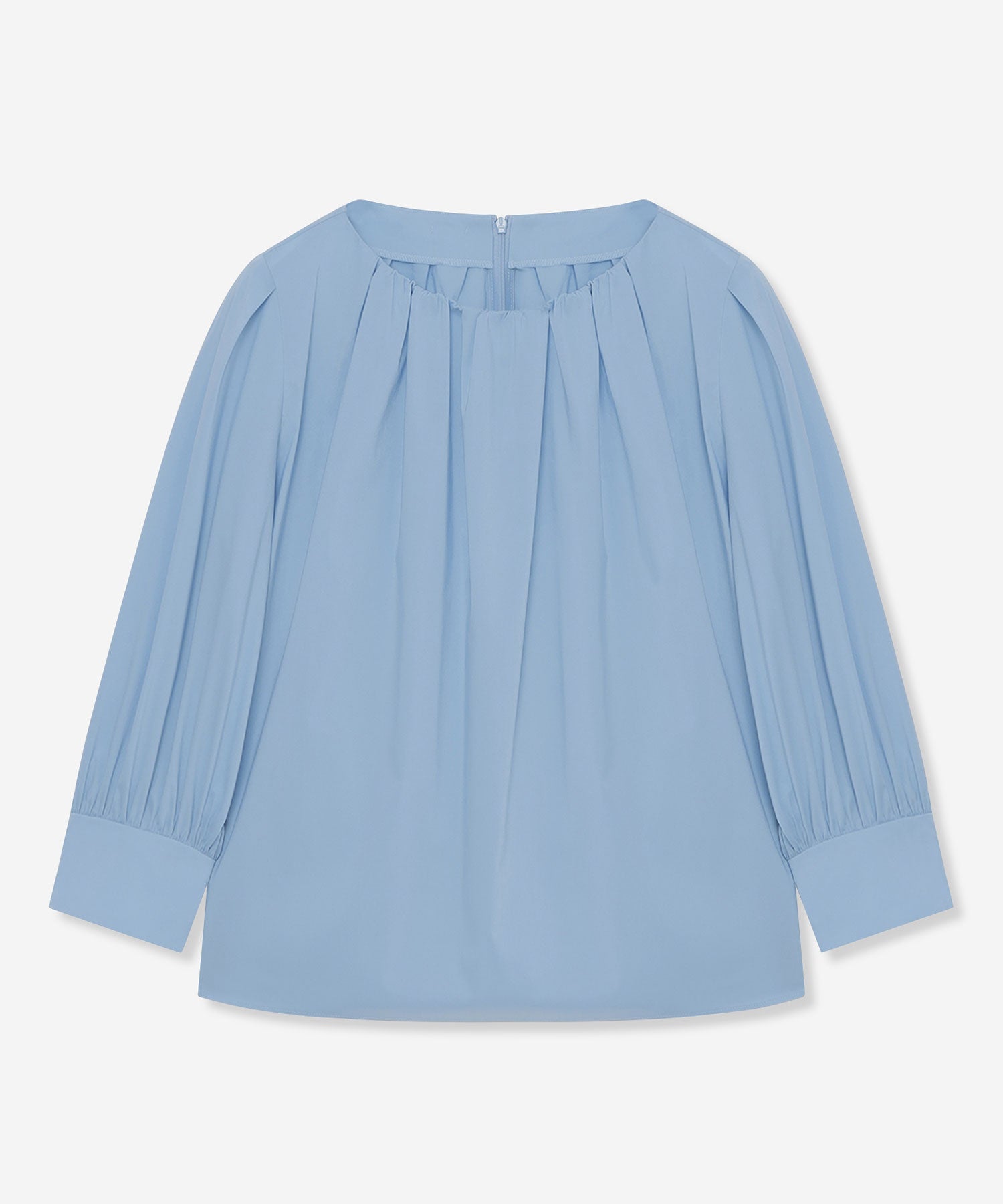 L】コットンナイロンストレッチノーカラーブラウス(トップス