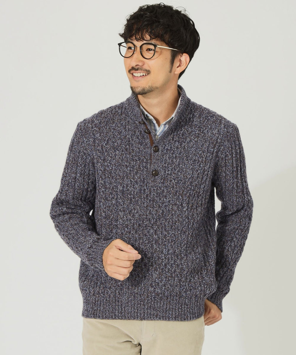 キングサイズ】ウールナイロンハイネックボタンアップニット