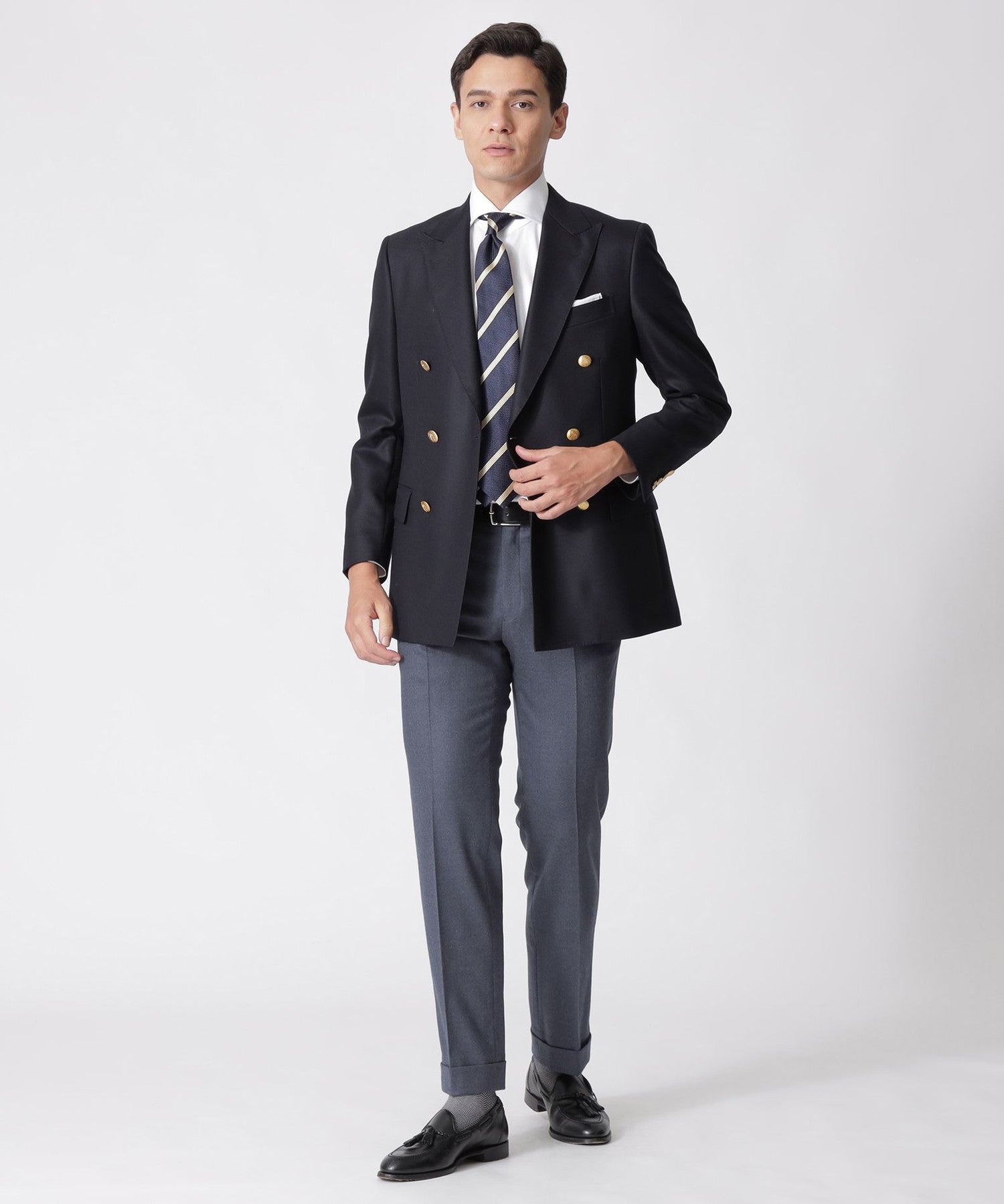 QUINTESSENTIAL】クラシックホップサックダブルブレストネイビー