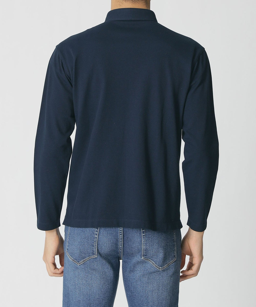 RRL 極美品 濃紺 インディゴ 長袖 ポロシャツ 襟デニム 裾 ステンシルロゴ メンズ 【ベストセラー】ワンポイント長袖ポロシャツ【日本製】通販