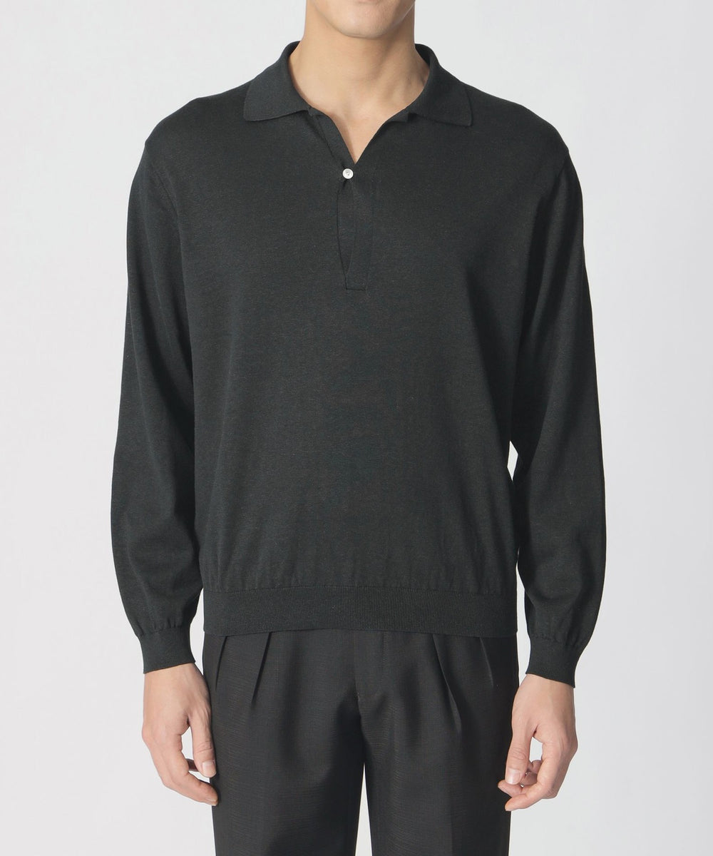 COLLECTION LINE】シルクコットン/スキッパーニットポロシャツ