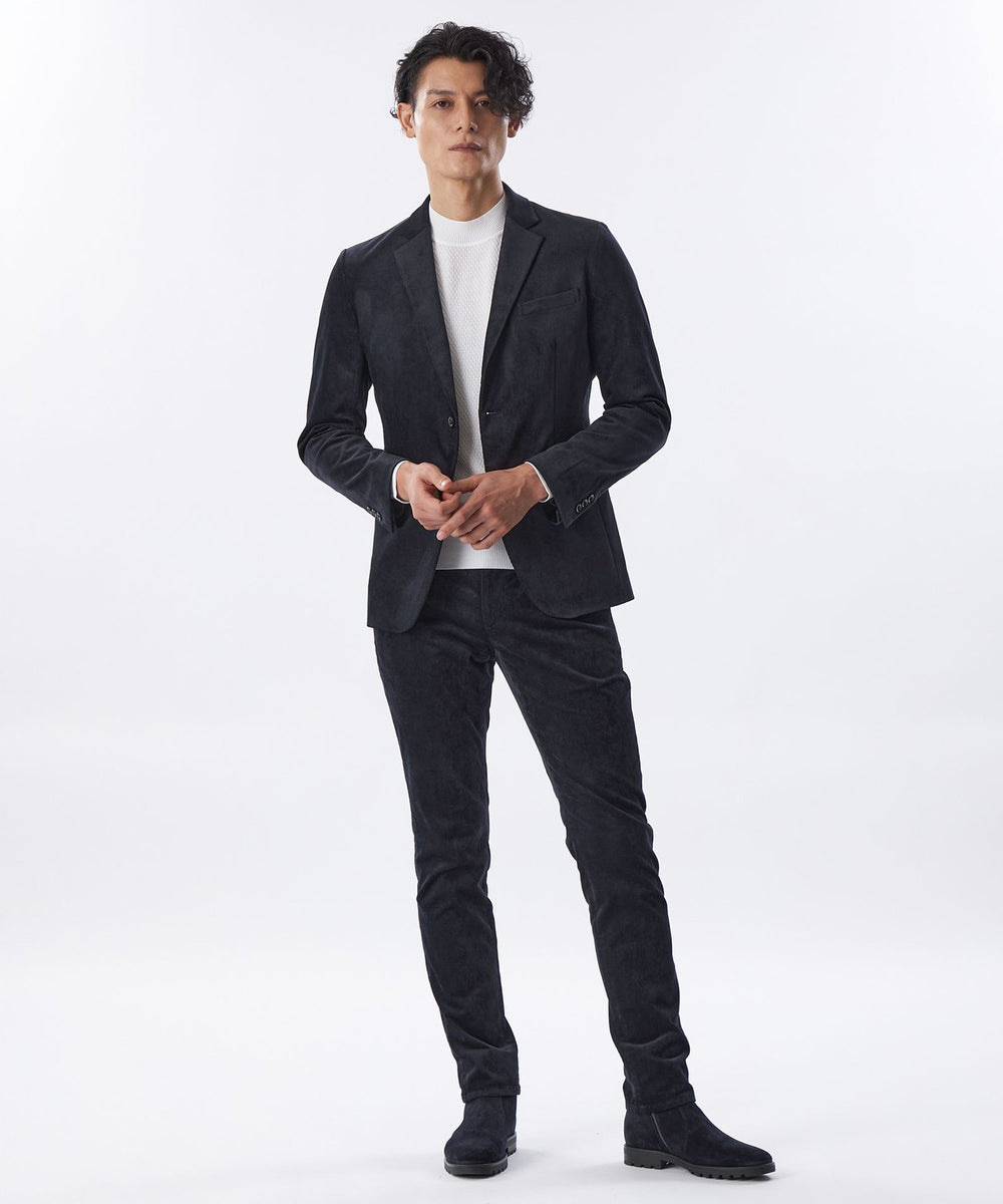 美品　オンリー　近年モデル　ストレッチ　鹿の子　アンコンジャケット　46　紺 セットアップ】ナチュラルストレッチウールジャケット