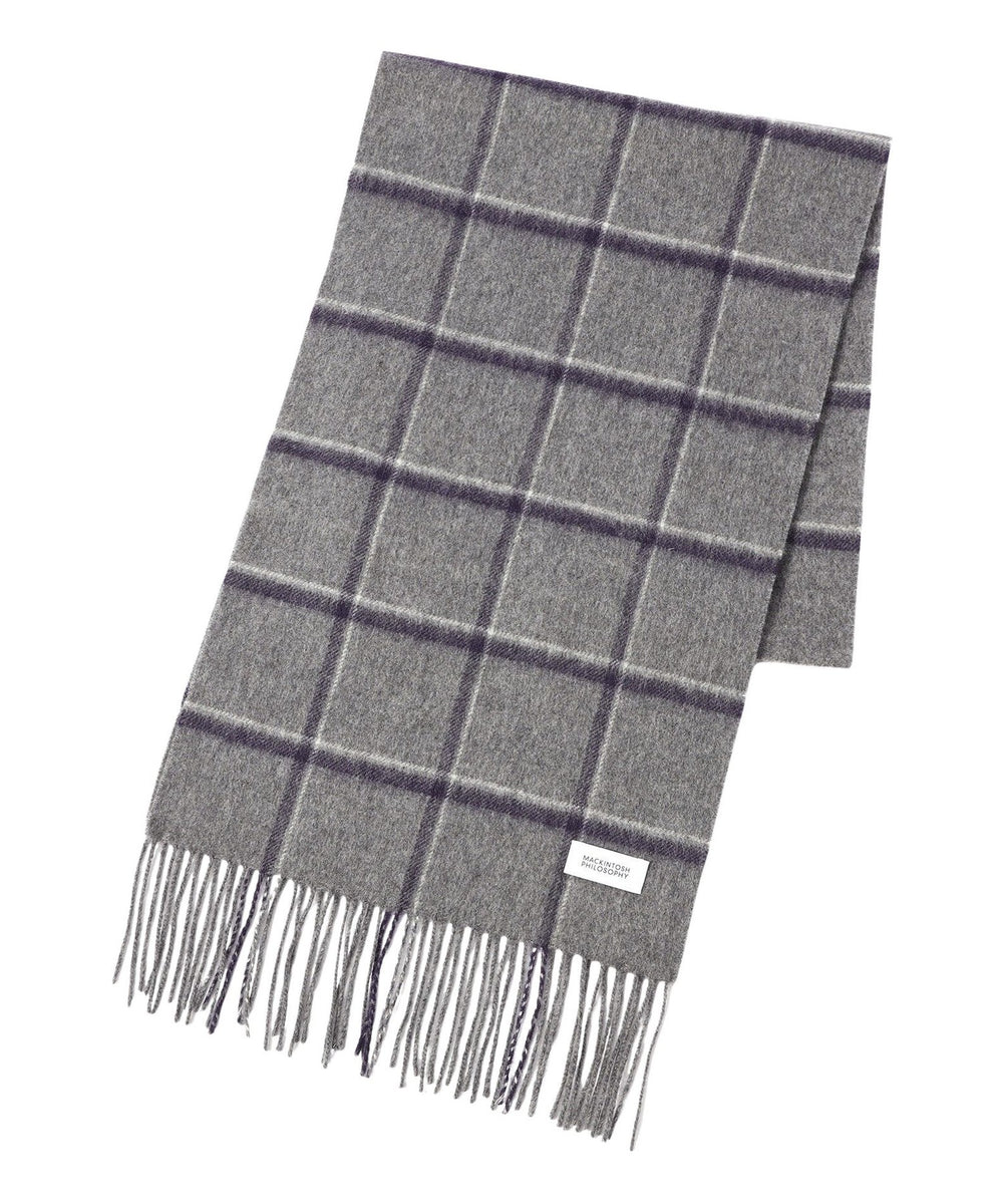 美品 未使用級 Macintosh マッキントッシュ マフラー グレー チェック ウォッシャブルカシミヤ ブリティッシュチェックマフラー(マフラー
