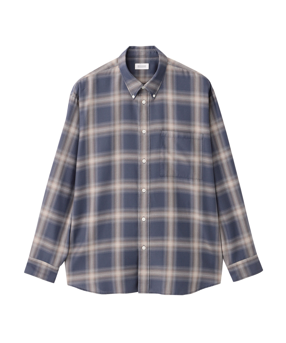 オンブレチェックシャツ　長袖シャツ　スナップボタン　ドットボタン　Ⅼ　古着 オンブレチェックシャツ 長袖シャツ 白 黒 Ⅿ スナップボタン ドット