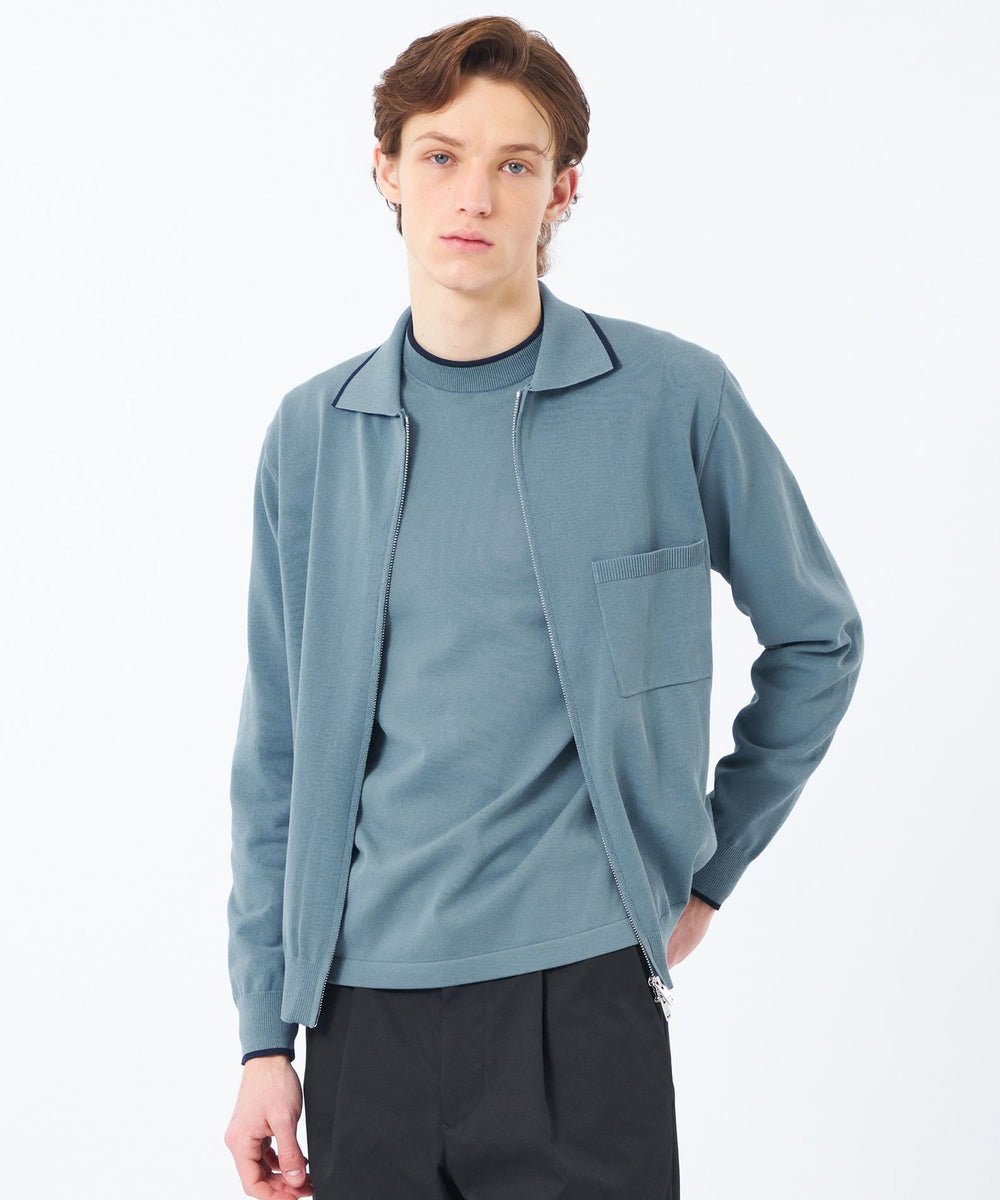 12Gプレーティング天竺 ライン入り襟付きジップアップ(トップス