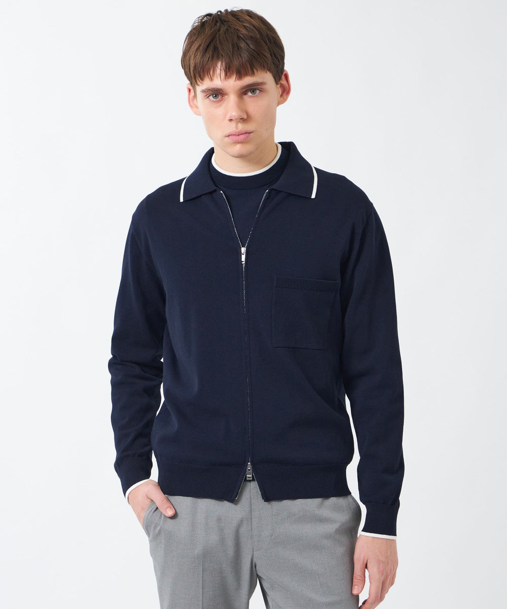 12Gプレーティング天竺 ライン入り襟付きジップアップ(トップス