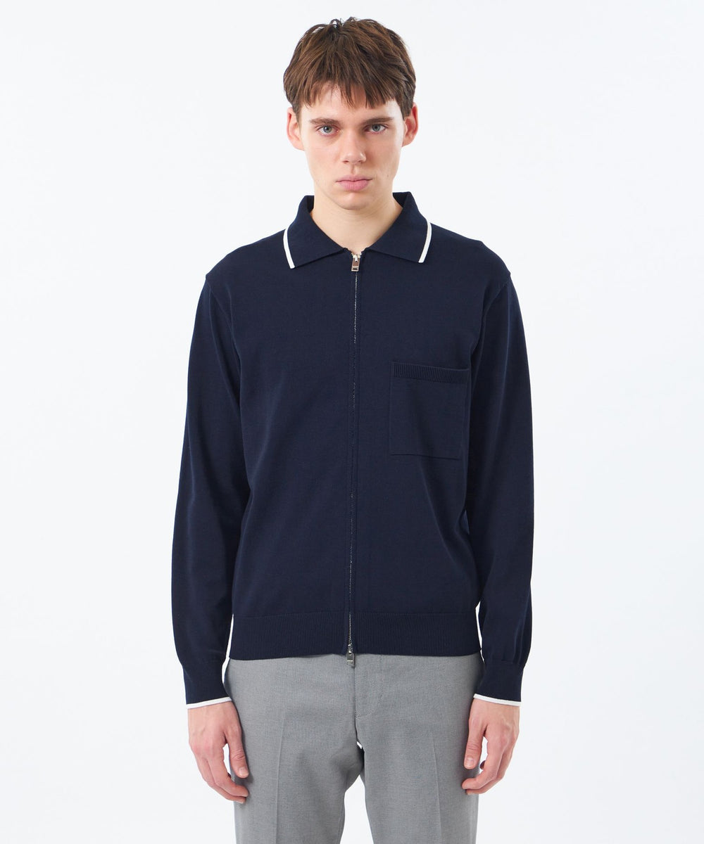 12Gプレーティング天竺 ライン入り襟付きジップアップ(トップス