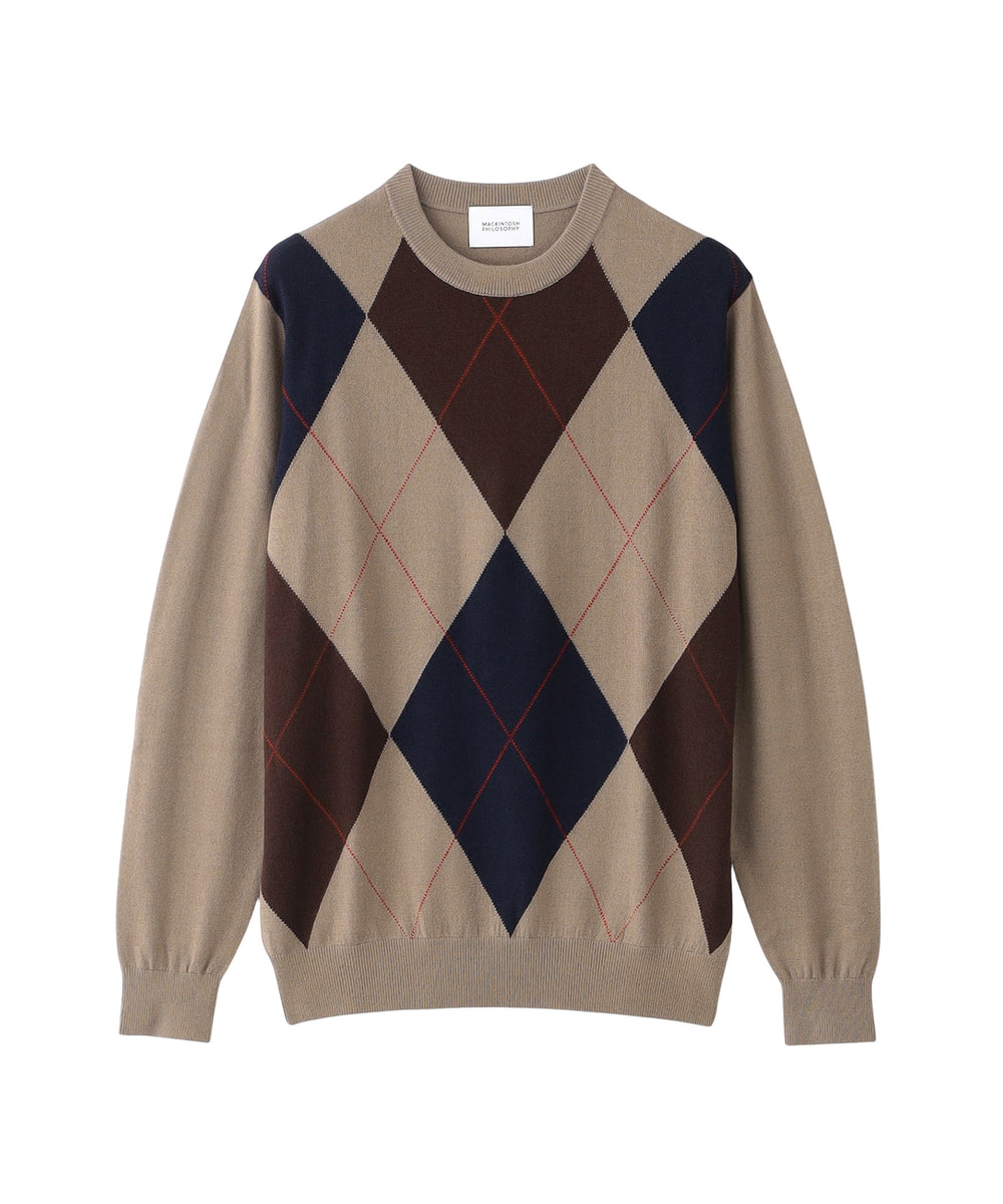 ビッグアーガイル クルーネックプルオーバーニット(トップス