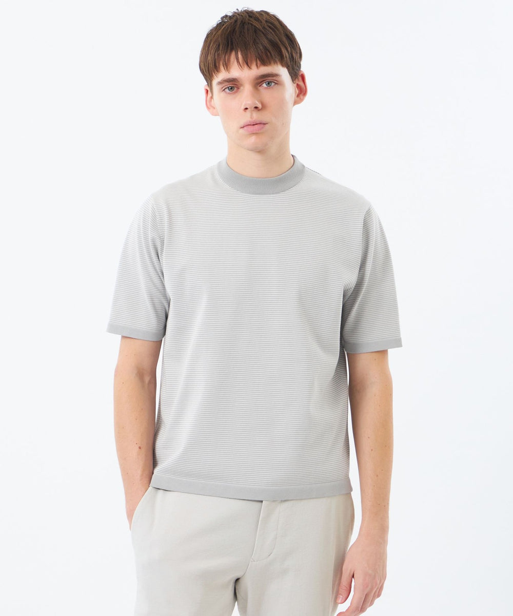 16Gプレーティング天竺 セミモックネックニットTシャツ(トップス