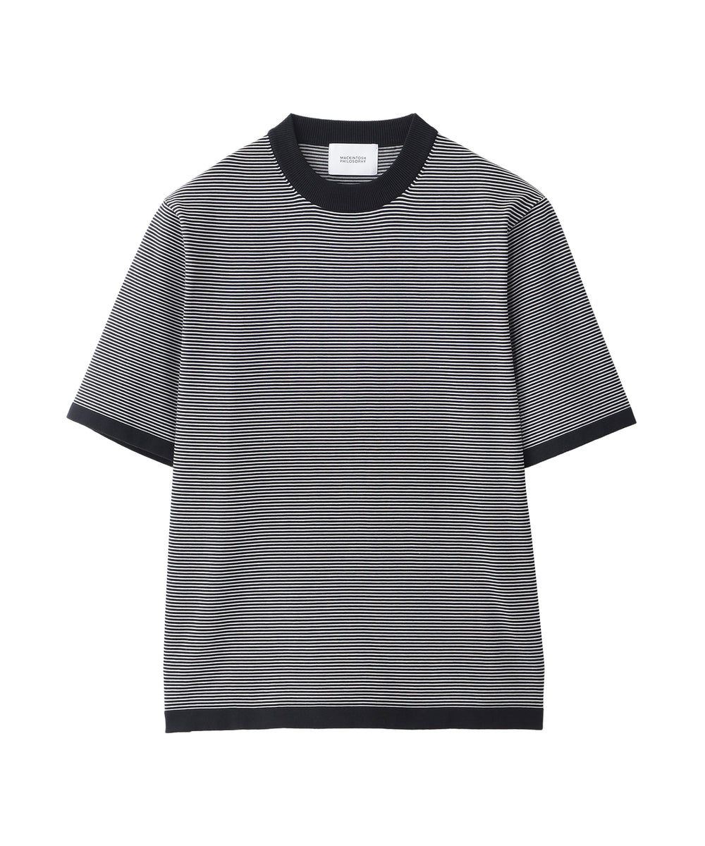 16Gプレーティング天竺 セミモックネックニットTシャツ(トップス