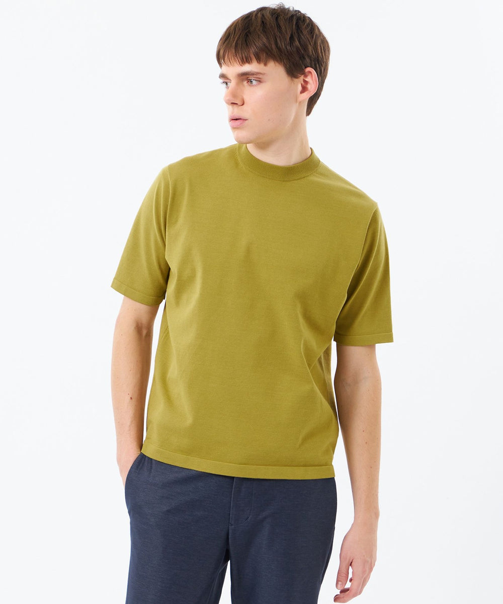 16Gプレーティング天竺 セミモックネックニットTシャツ(トップス