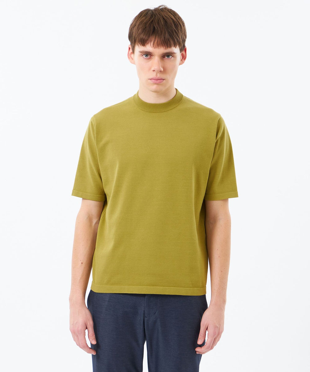 16Gプレーティング天竺 セミモックネックニットTシャツ(トップス