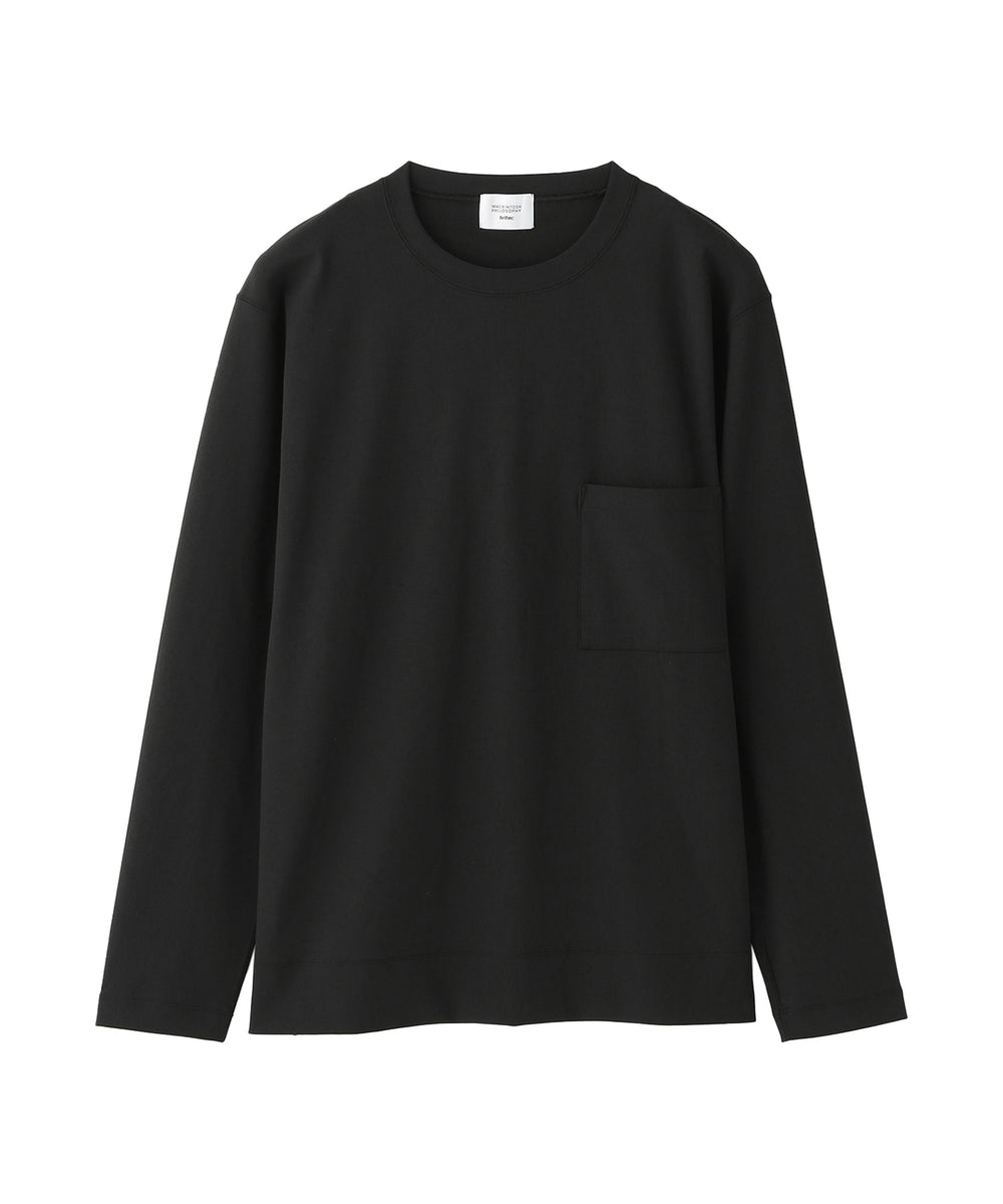 【美品：Theory】オリジナルストレッチ生地　長袖カットソー「S/M：ブラック ブリテック クルーネックロンT ドライフラットストレッチクロス
