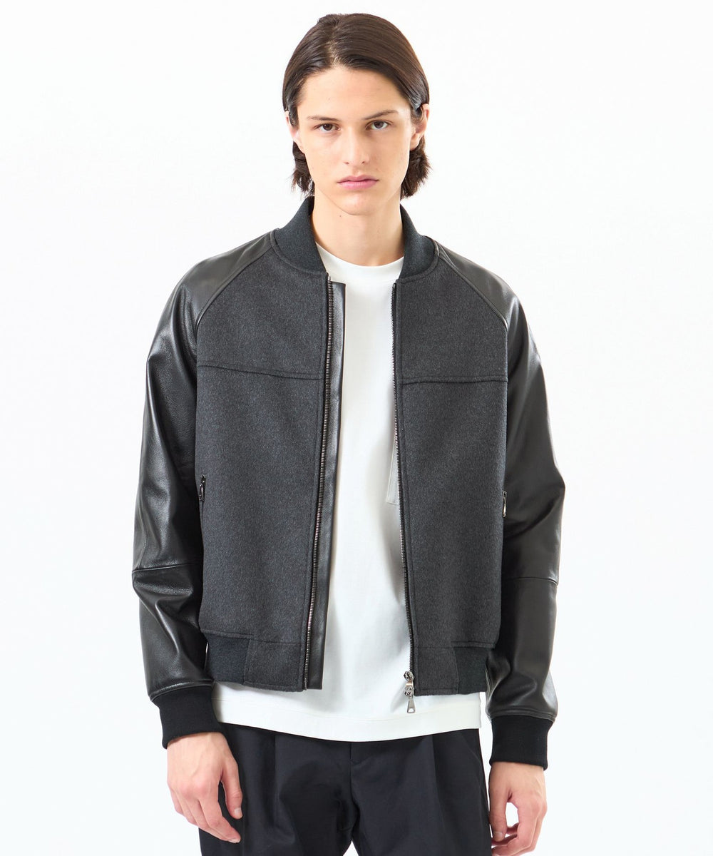 EMMETIコラボ レザーコンビ ラグランスリーブブルゾン(ブルゾン