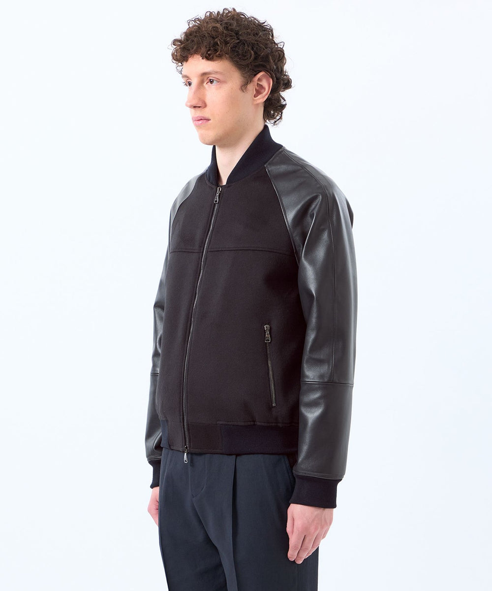 EMMETIコラボ レザーコンビ ラグランスリーブブルゾン(ブルゾン