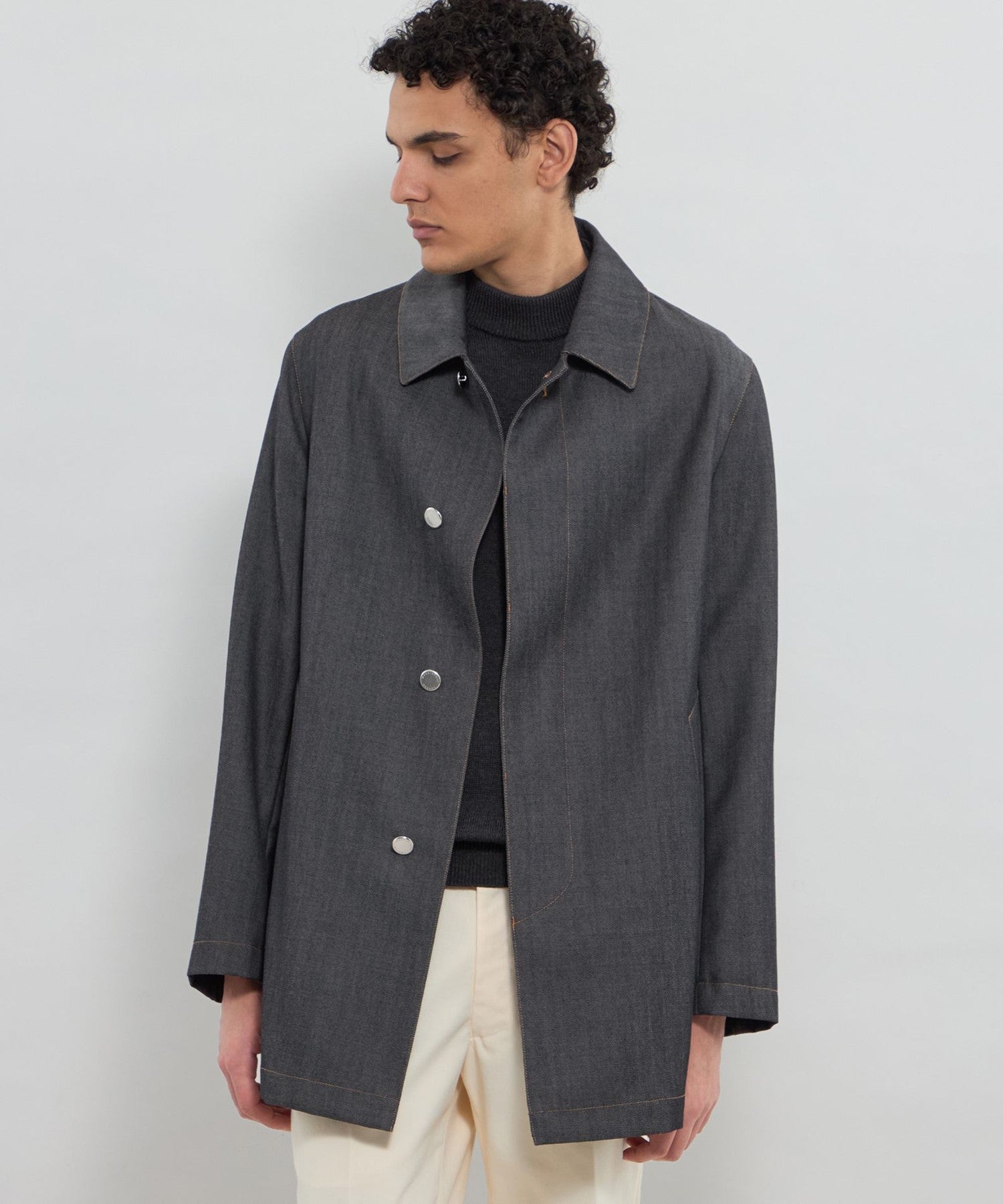 LEON掲載】【100％ WOOL MADE DENIM】ステンカラーデニムコート(コート