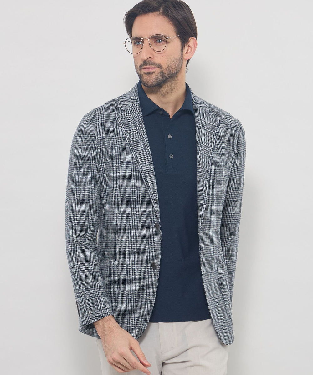 【美品】マッキントッシュ☆リネン　インディゴ　チェック　スイングトップ　ブルゾン LEON掲載】【BREASY JACKET】LENO CLOTH グレンチェックジャケット
