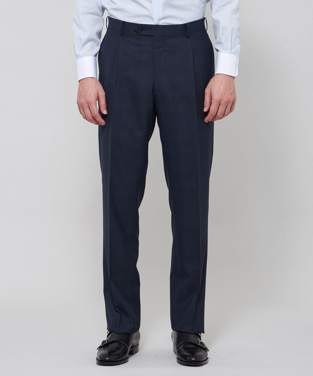 (未使用級)ユニバーサルランゲージxゼニア　チェック柄　三者混ジャケット　紺色 OX BRIDGE】【ZEGNA/ゼニア】メランジチェックスーツ(スーツ