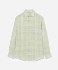 訳あり美品＊MACKINTOSH LONDON ハウスチェック柄シャツ 38 マッキントッシュ ロンドン 春夏 リネン100% ボタンダウン 半袖 ハウス