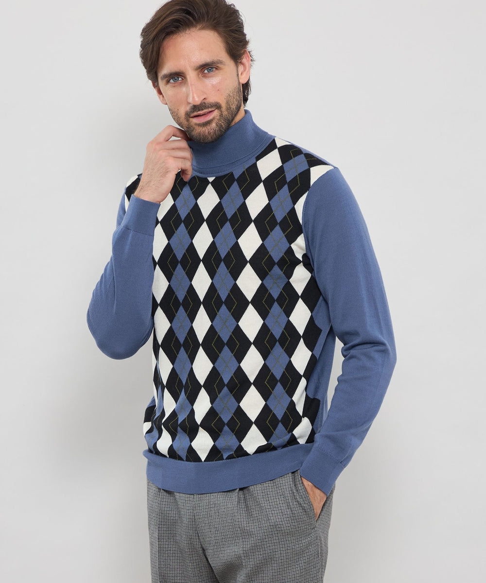 14ゲージインターシャアーガイルタートルネックニット(トップス