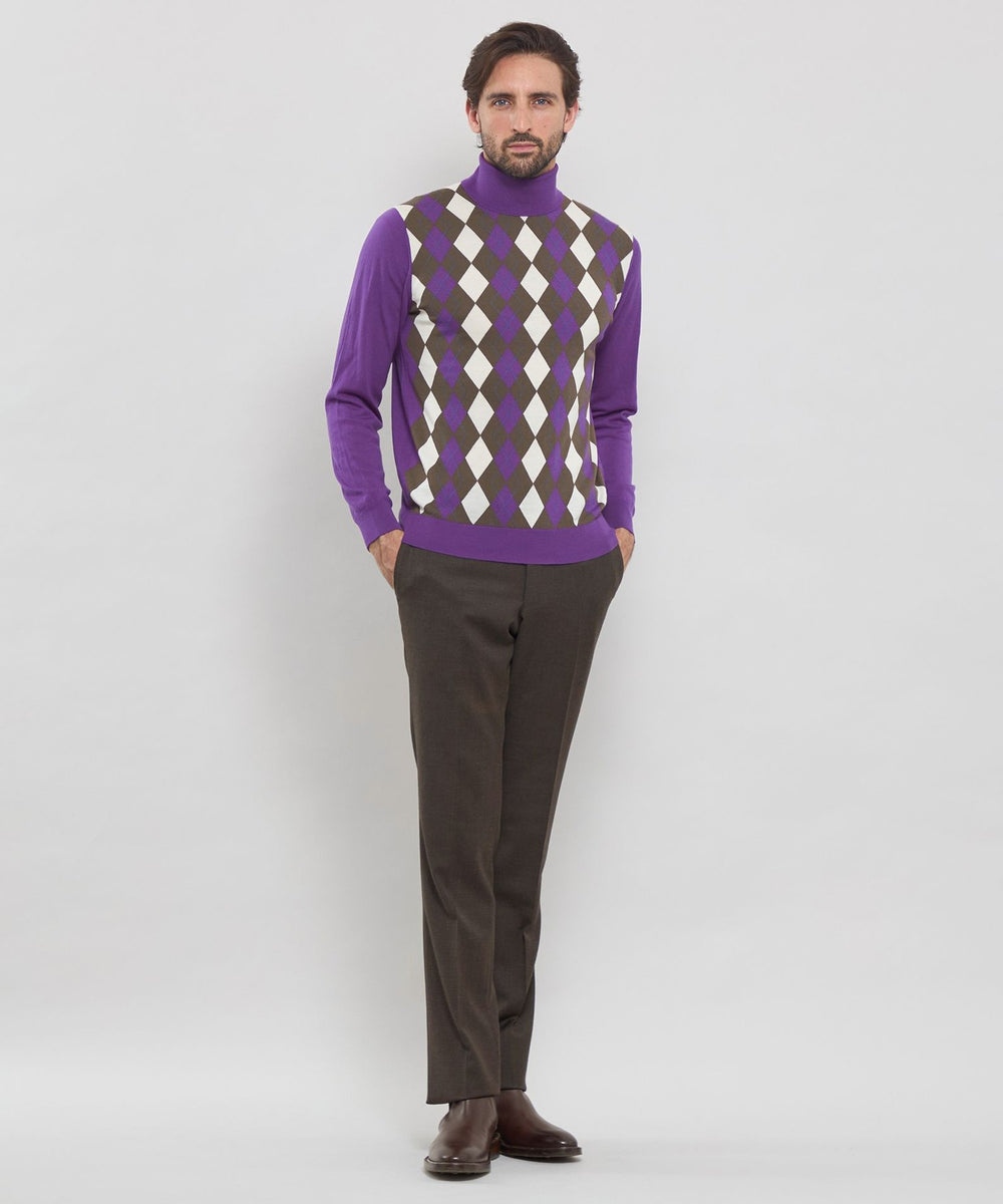 14ゲージインターシャアーガイルタートルネックニット(トップス