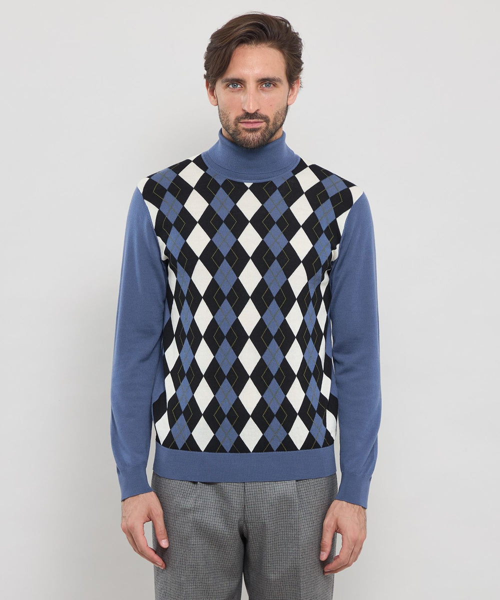 14ゲージインターシャアーガイルタートルネックニット(トップス