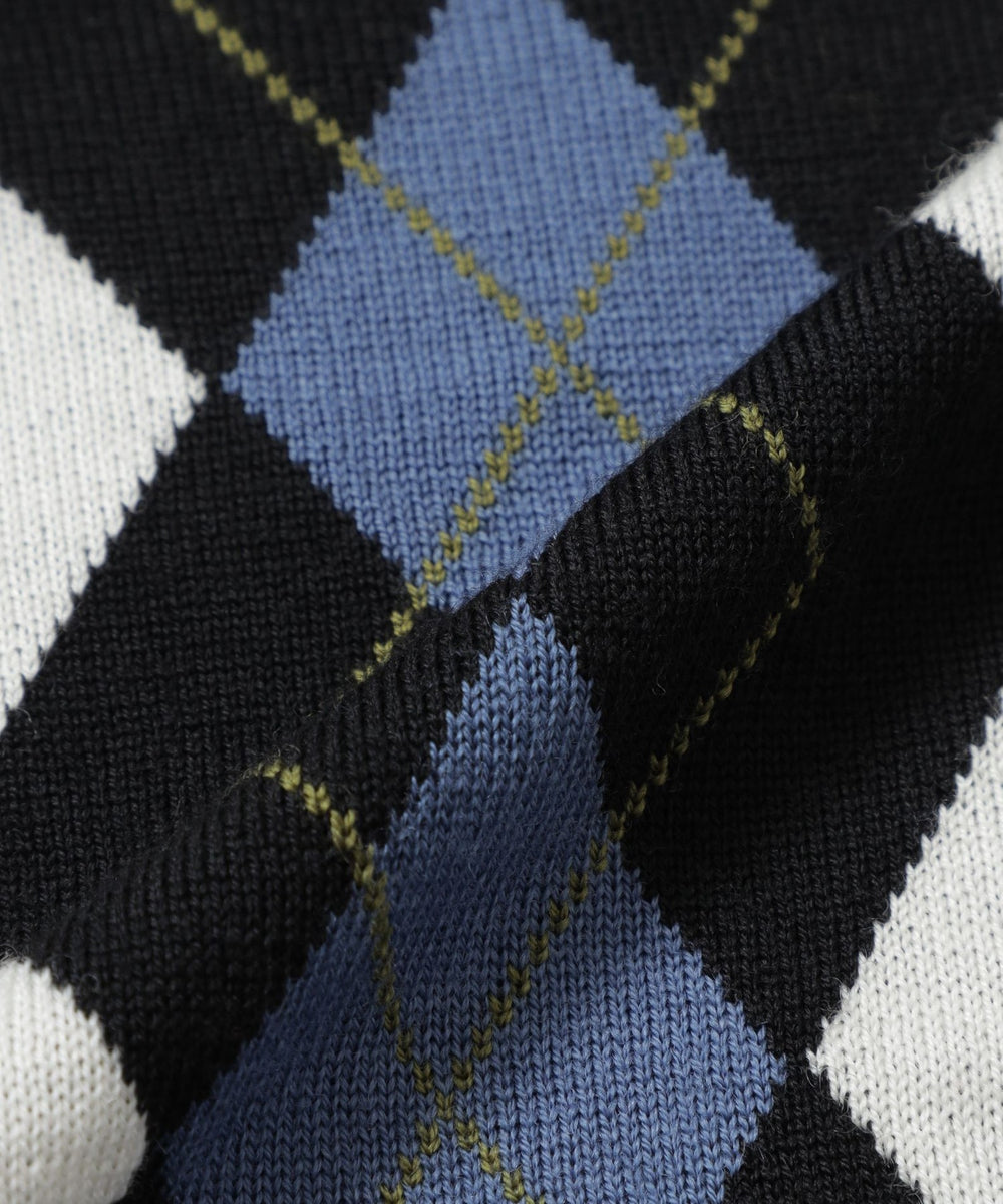 14ゲージインターシャアーガイルタートルネックニット(トップス