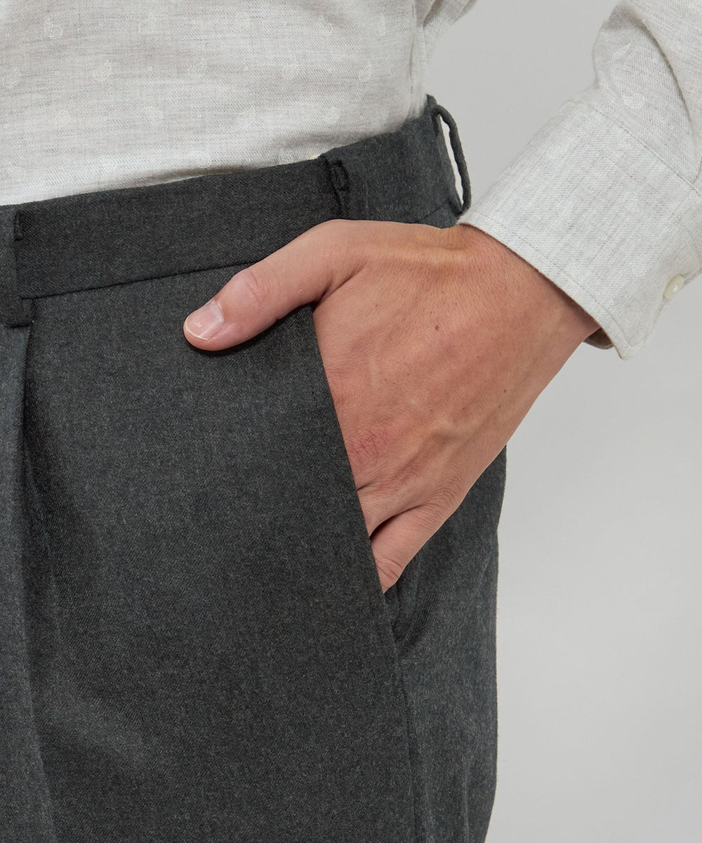 Adjustable Fit】メランジフランネル 1プリーツスラックス(パンツ