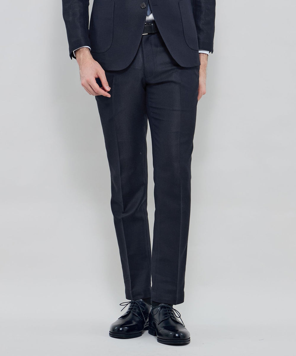 美品✨ MACKINTOSH LONDON パンツスーツ 紺 36 毛 日本製 LEON掲載】【BREASY JACKET】LENO CLOTH セットアップパンツ(パンツ