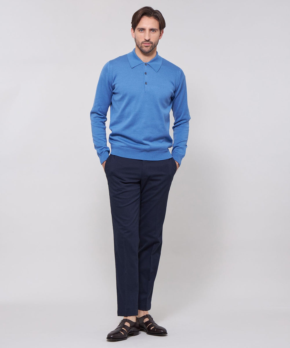 JOHN SMEDLEY ニットポロ Lサイズ JOHN SMEDLEY (ジョンスメドレー) ウール混 長袖 ニット ポロシャツ
