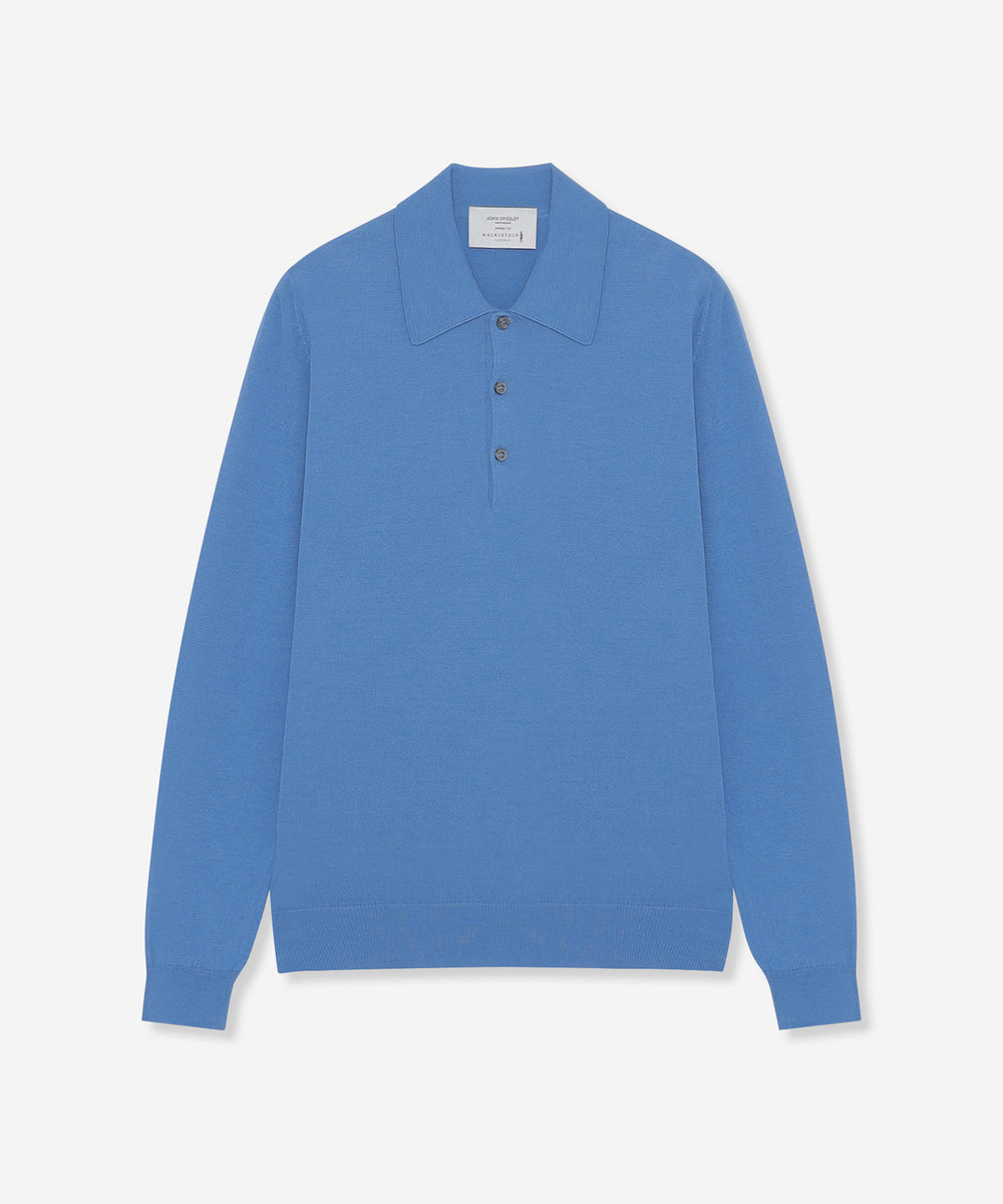 新品JOHN SMEDLEY シーアイランドコットンミラージュブルーM JOHN SMEDLEY】シーアイランドコットン24ゲージニットポロ(トップス